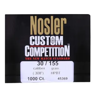 30 Caliber Bullets - Custom Competition, 155 Grains, Hollow Point Boat Tail, Per 1000
