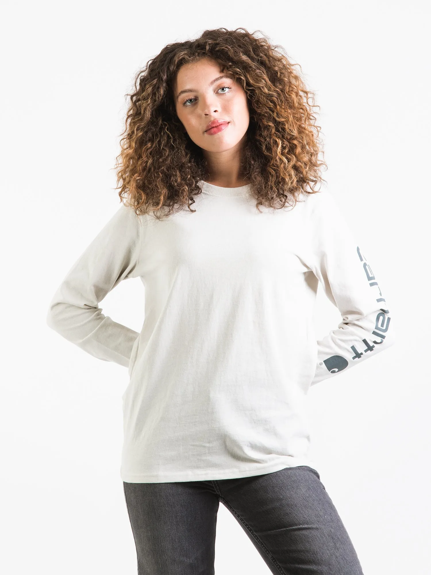 CARHARTT LOOSE FIT HEAVY WEIGHT LOGO LONG SLEEVE TEE MALT - CLEARANCE