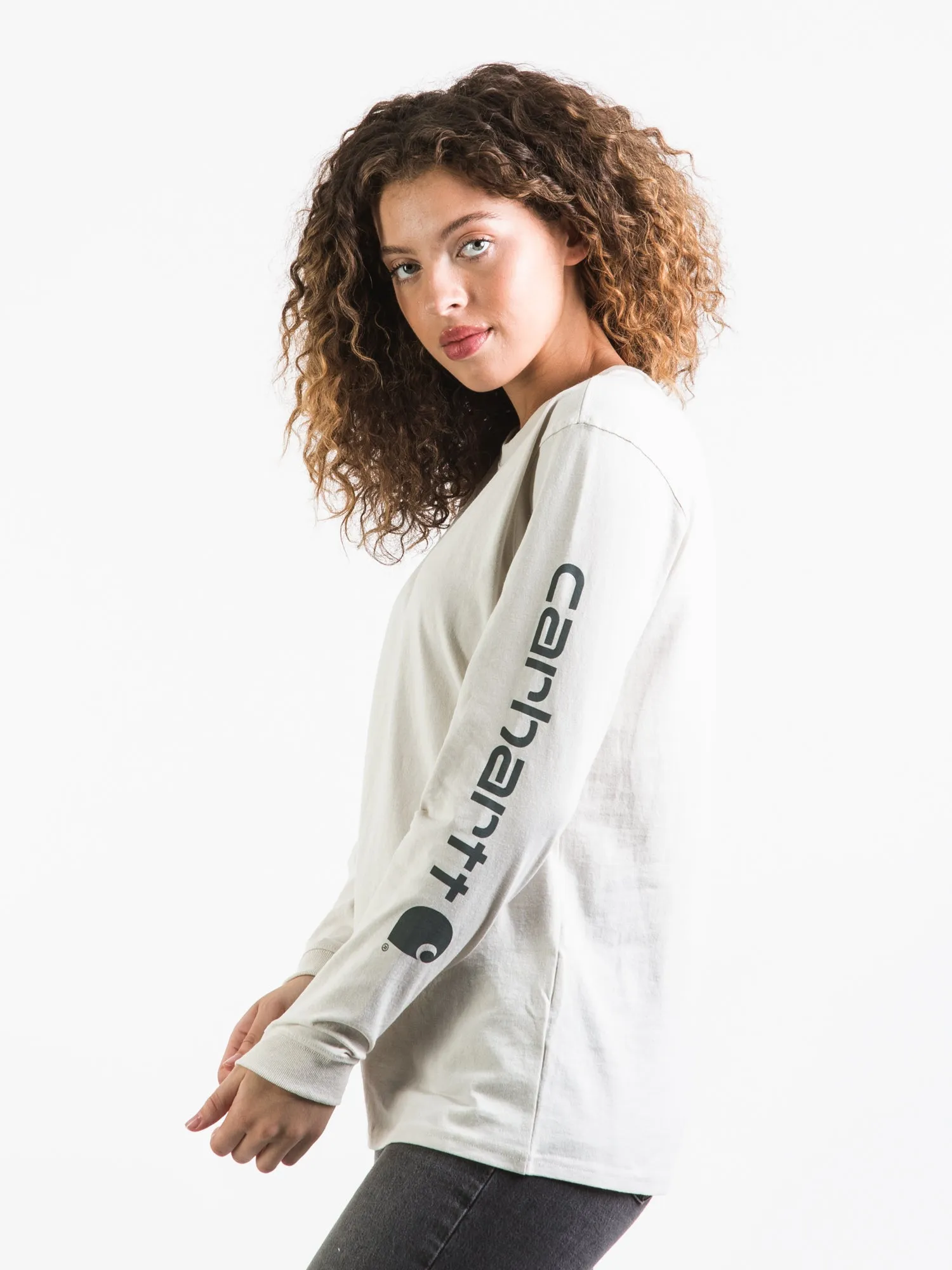 CARHARTT LOOSE FIT HEAVY WEIGHT LOGO LONG SLEEVE TEE MALT - CLEARANCE
