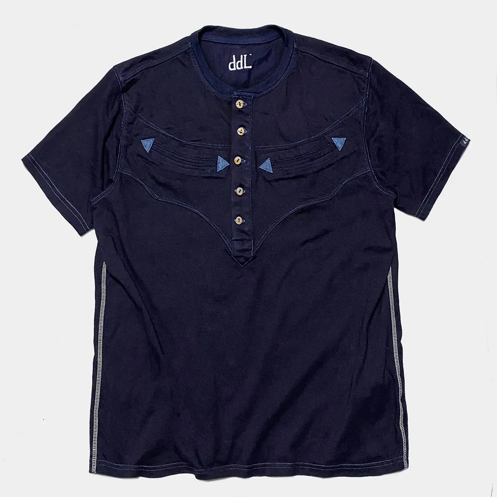 DDL 302A DIEGO-HAPPY REGULAR FIT WESTERN INSPIRED INDIGO JERSEY POCKET TEE-180GSM-E1 INDIGO