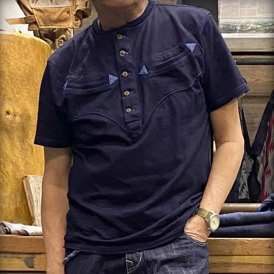 DDL 302A DIEGO-HAPPY REGULAR FIT WESTERN INSPIRED INDIGO JERSEY POCKET TEE-180GSM-E1 INDIGO