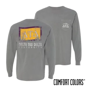 Delt Gray Comfort Colors Flag Long Sleeve Pocket Tee