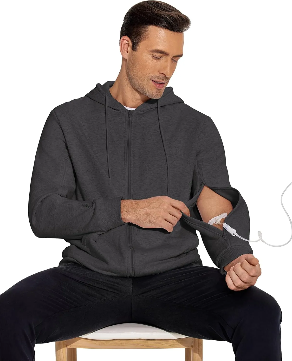 Deyeek Dialysis Sweatshirts with Arm Zipper Jacket Full-Zip Hemodialysis Cotton Warm Heavyweight Sweatshirt