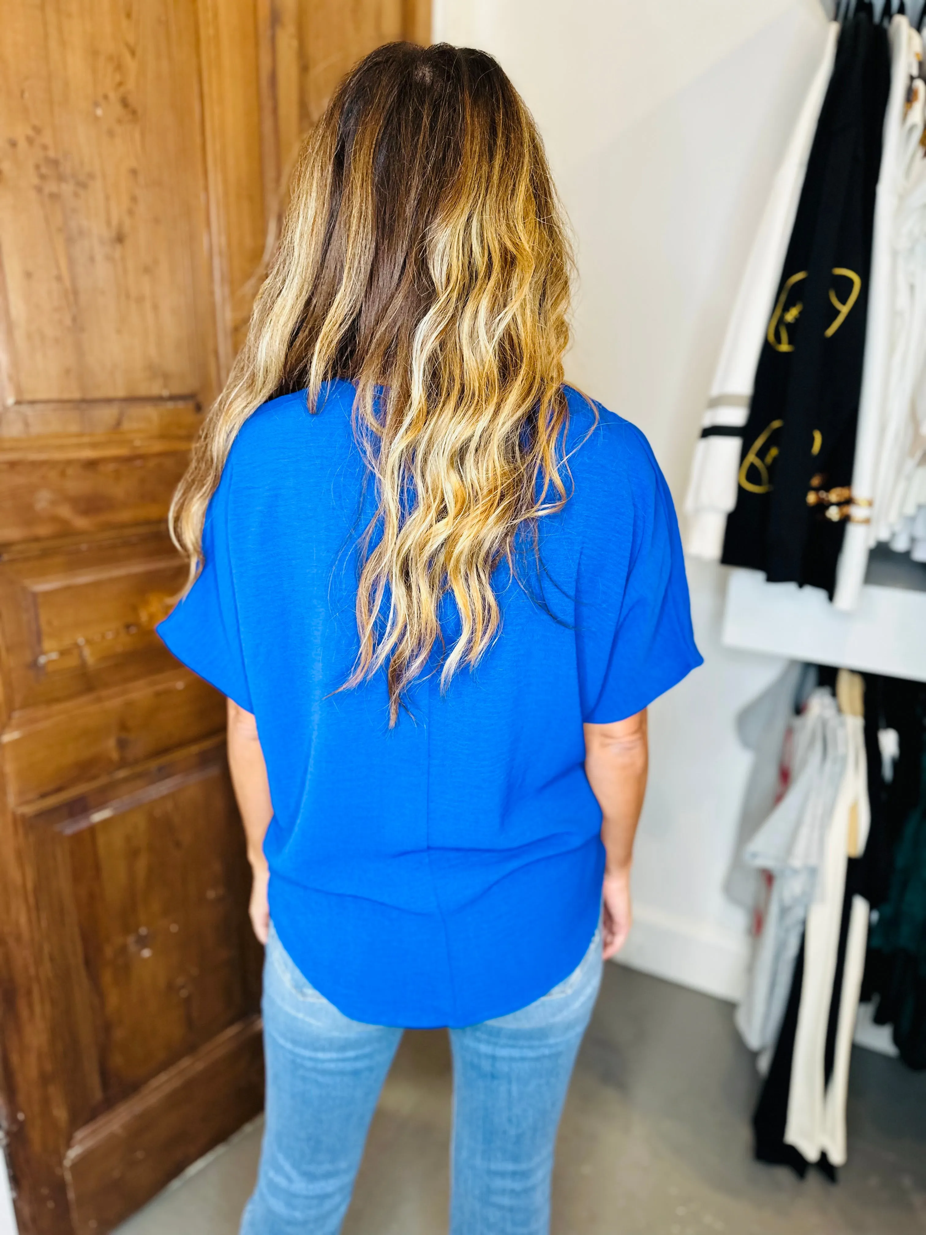 Flowy V Blouse- Royal