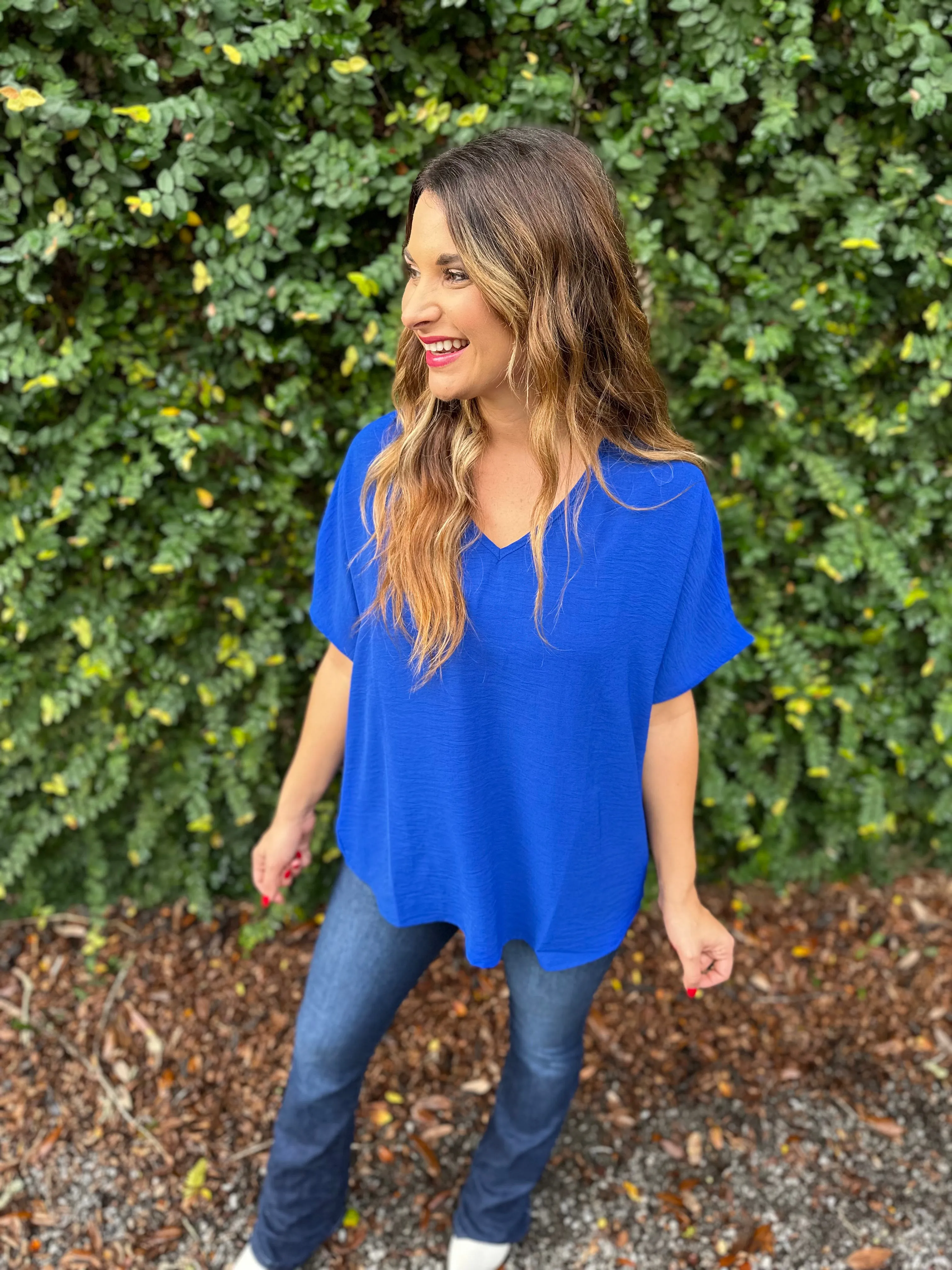 Flowy V Blouse- Royal