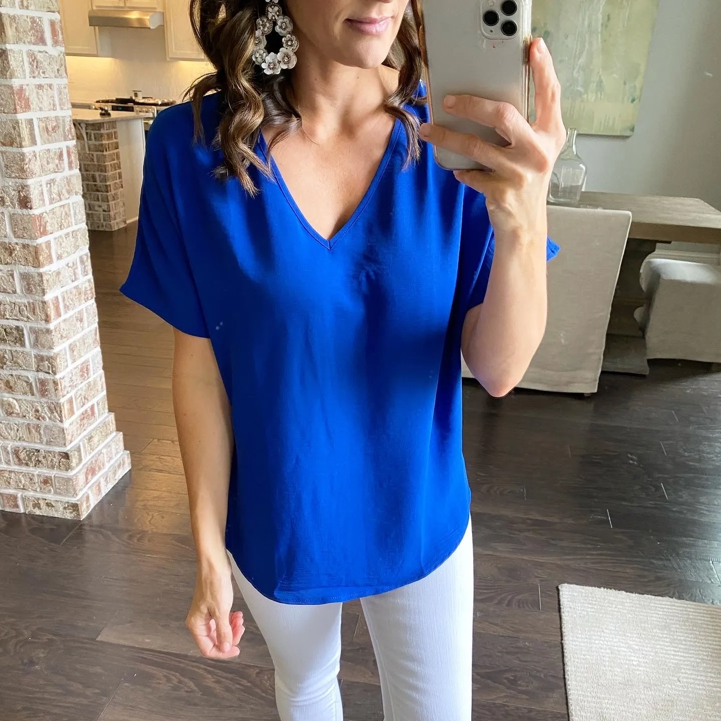 Flowy V Blouse- Royal