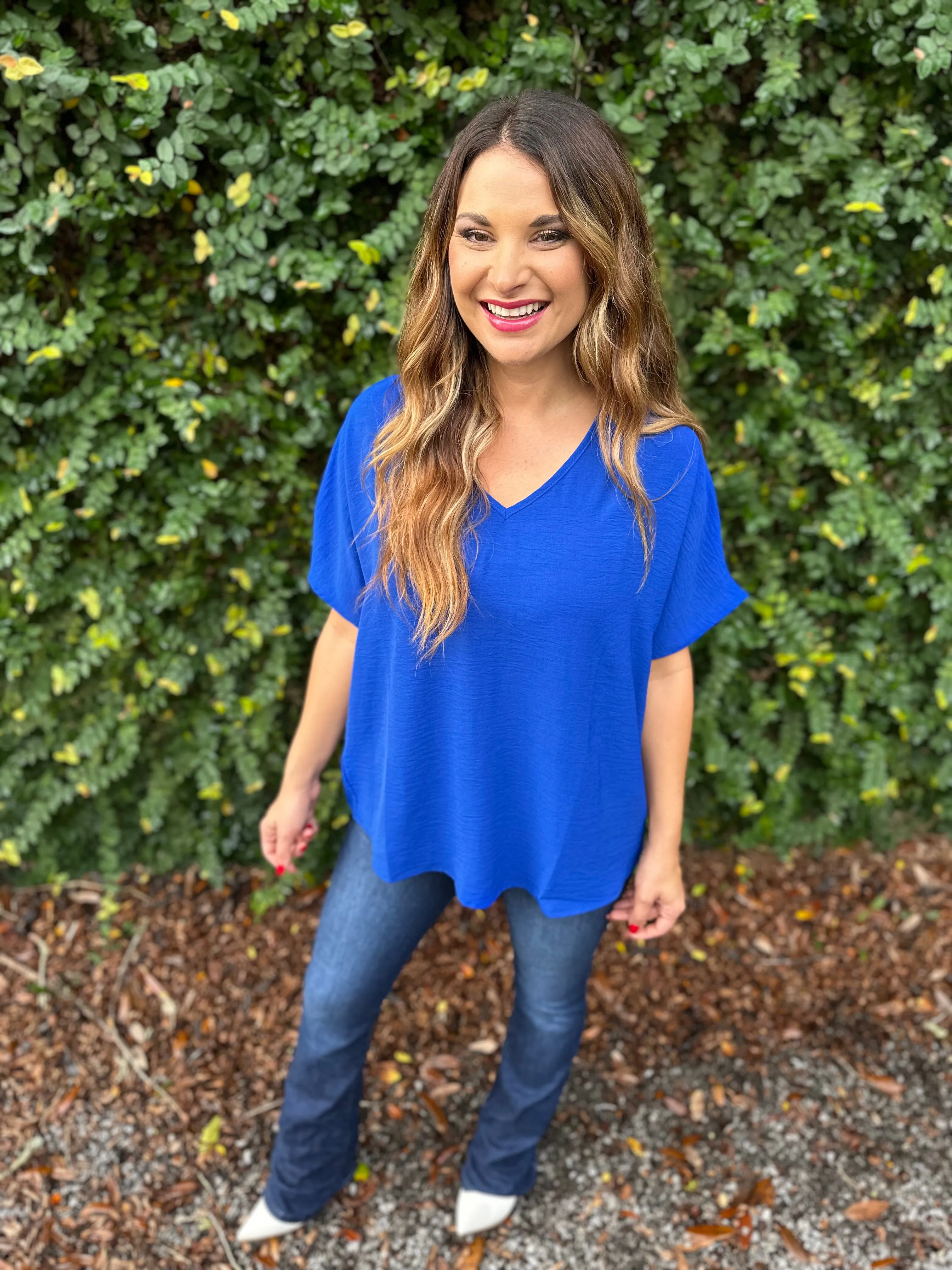 Flowy V Blouse- Royal