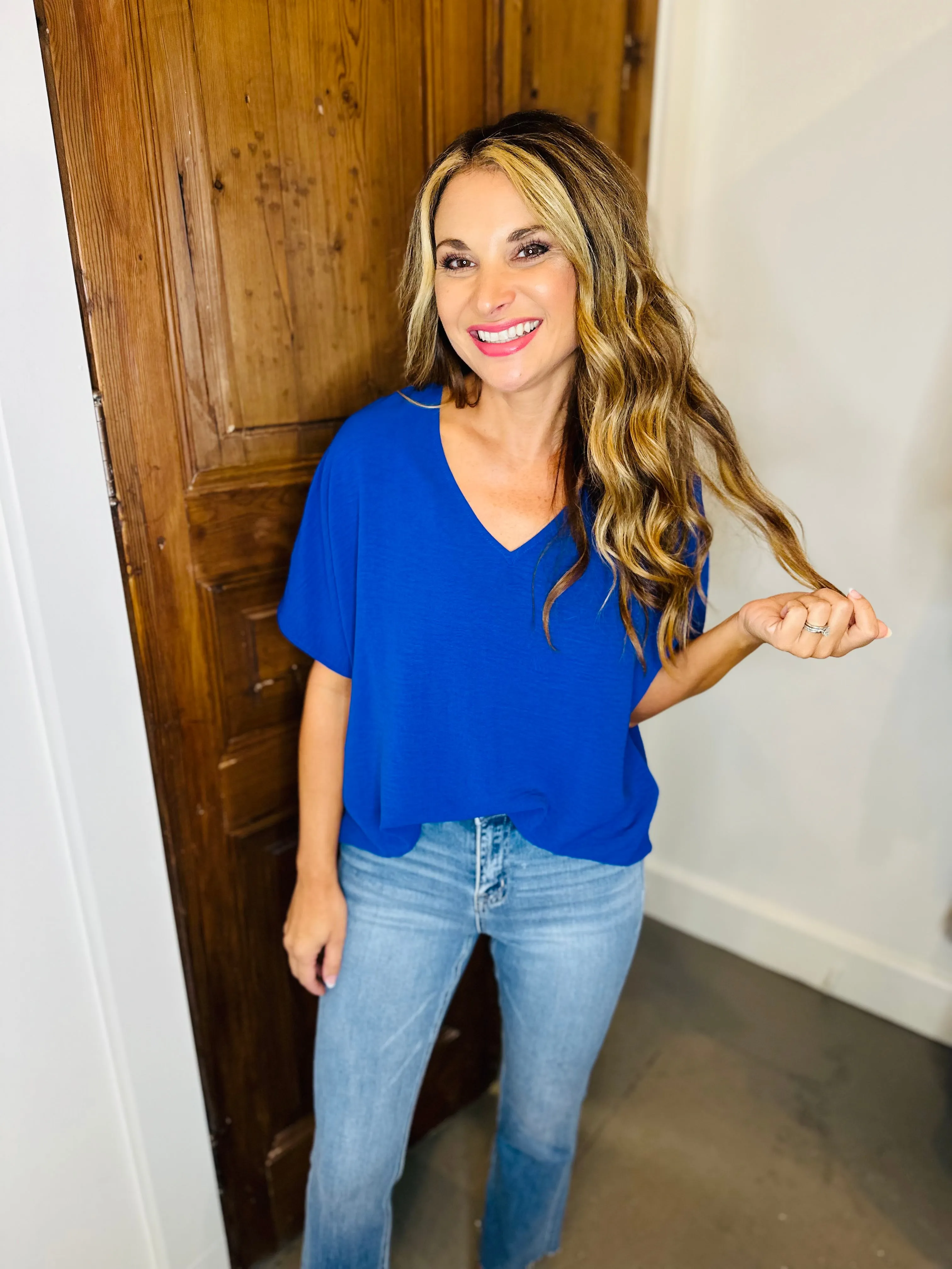 Flowy V Blouse- Royal