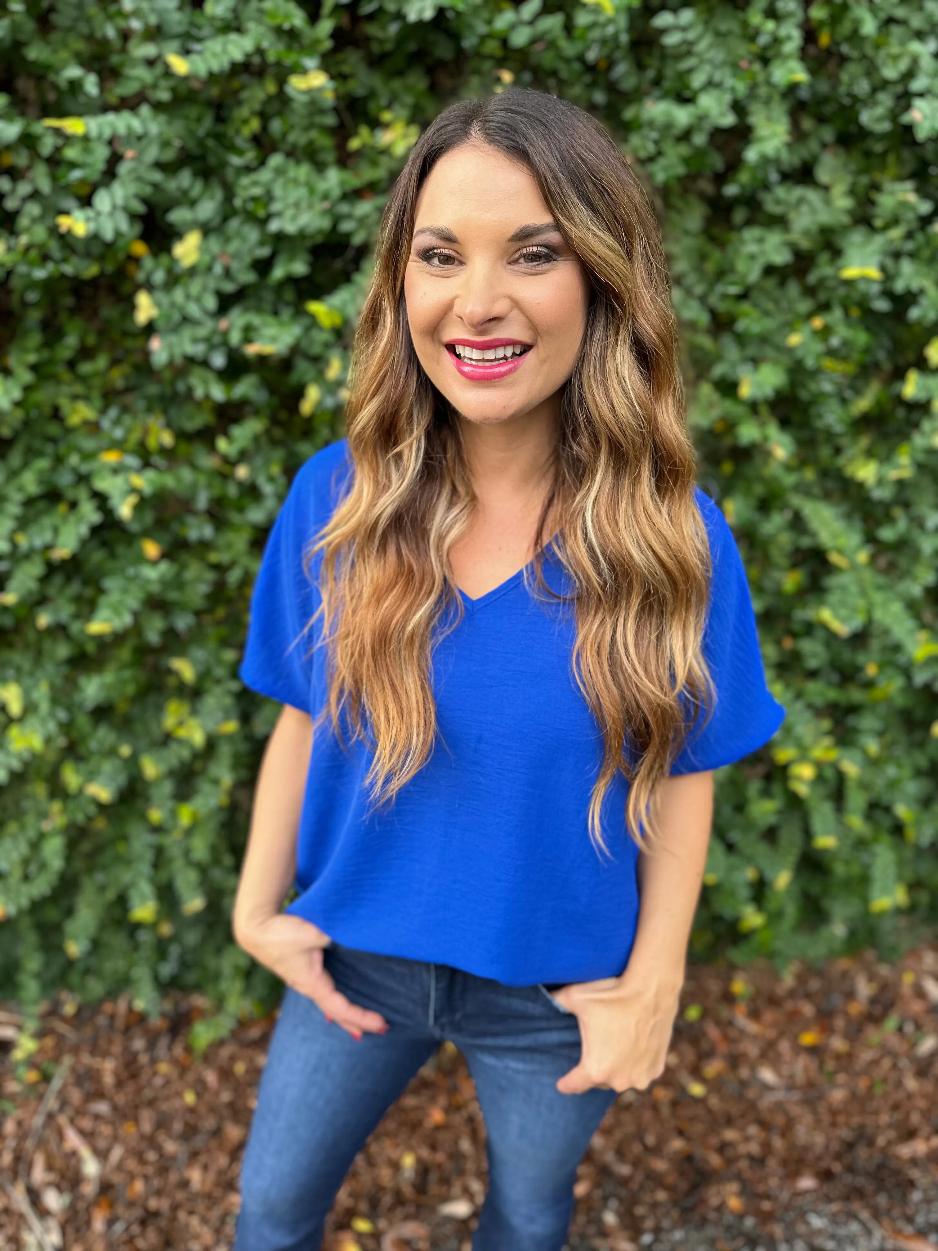 Flowy V Blouse- Royal