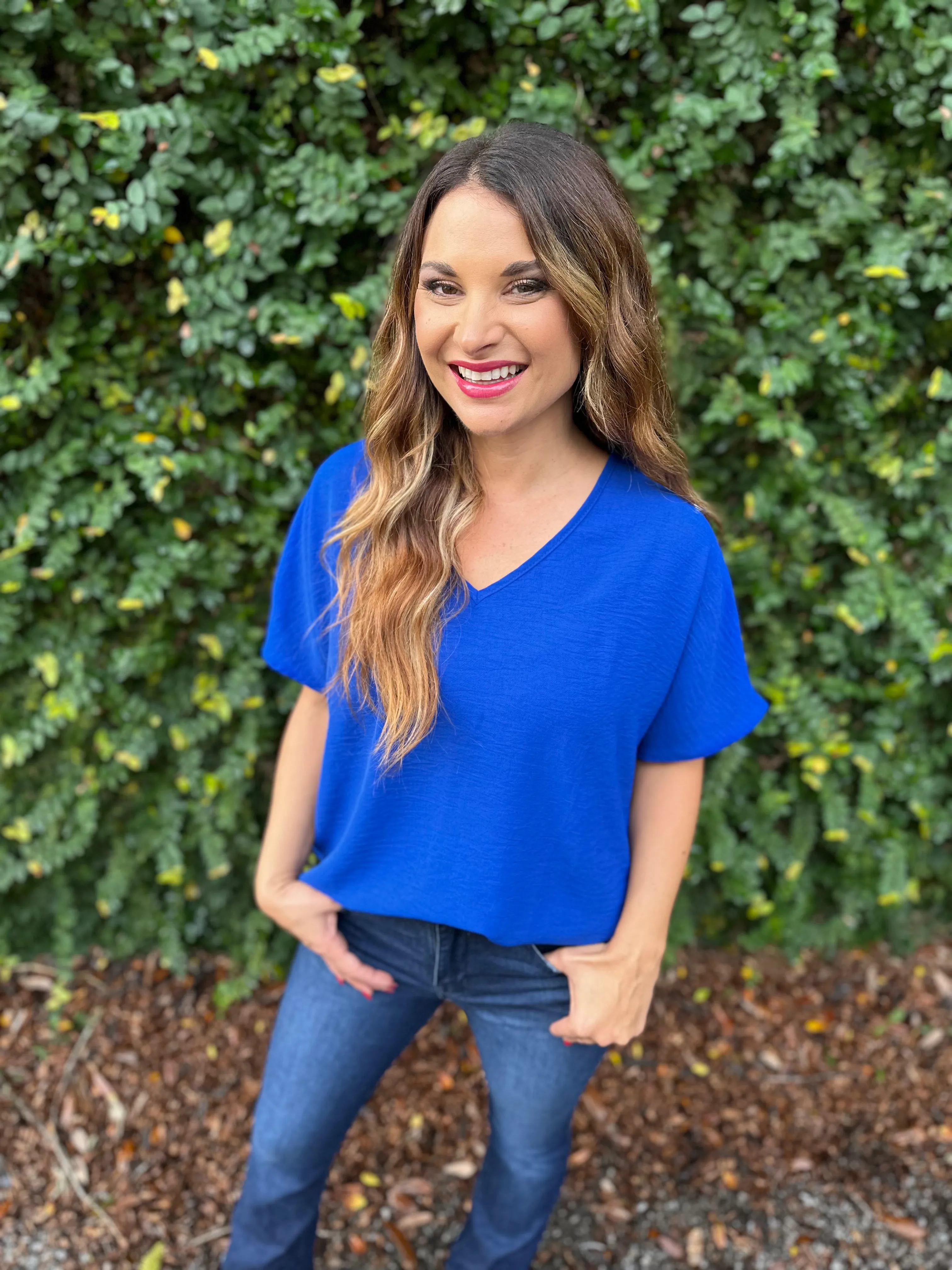 Flowy V Blouse- Royal