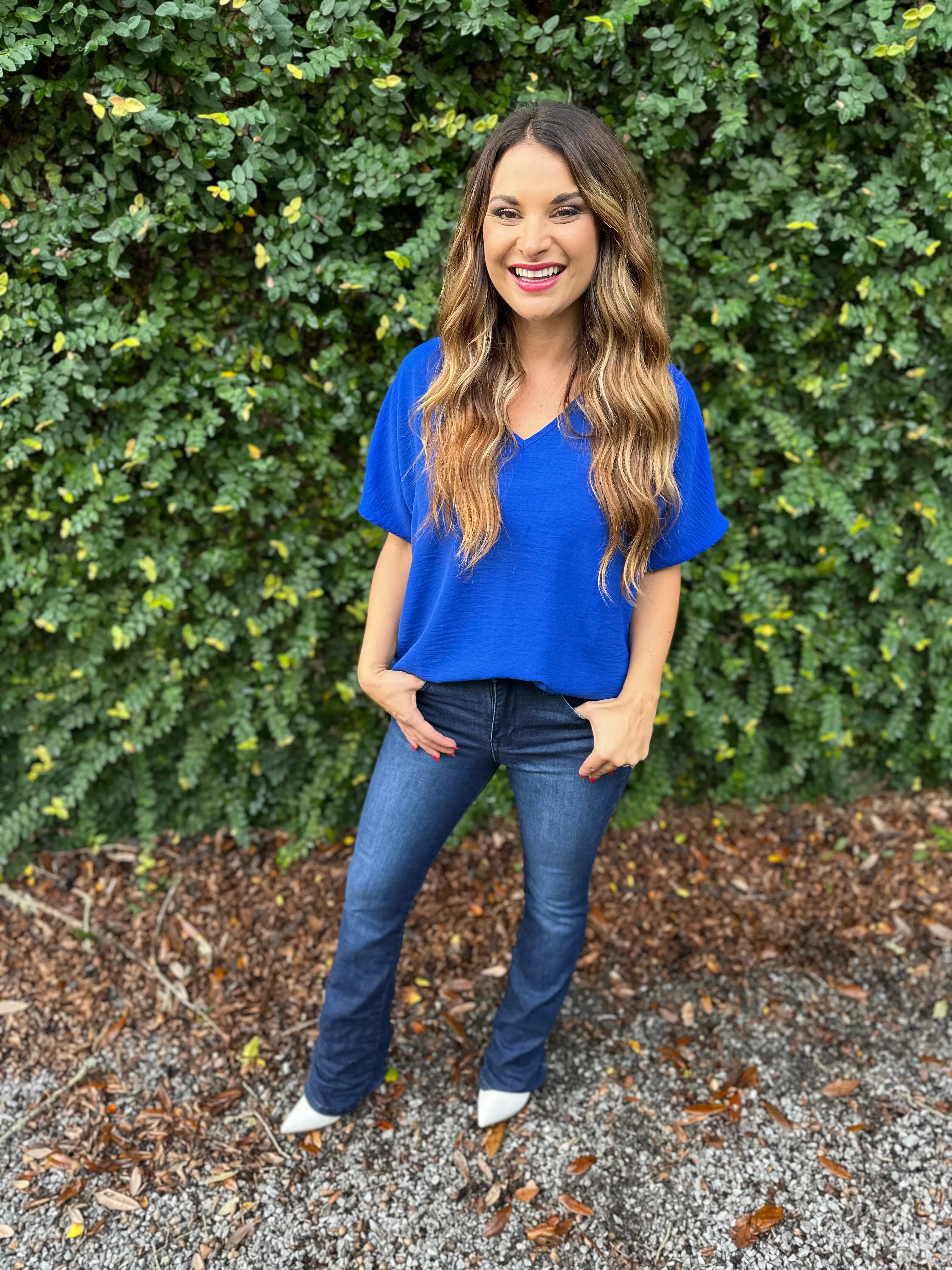 Flowy V Blouse- Royal