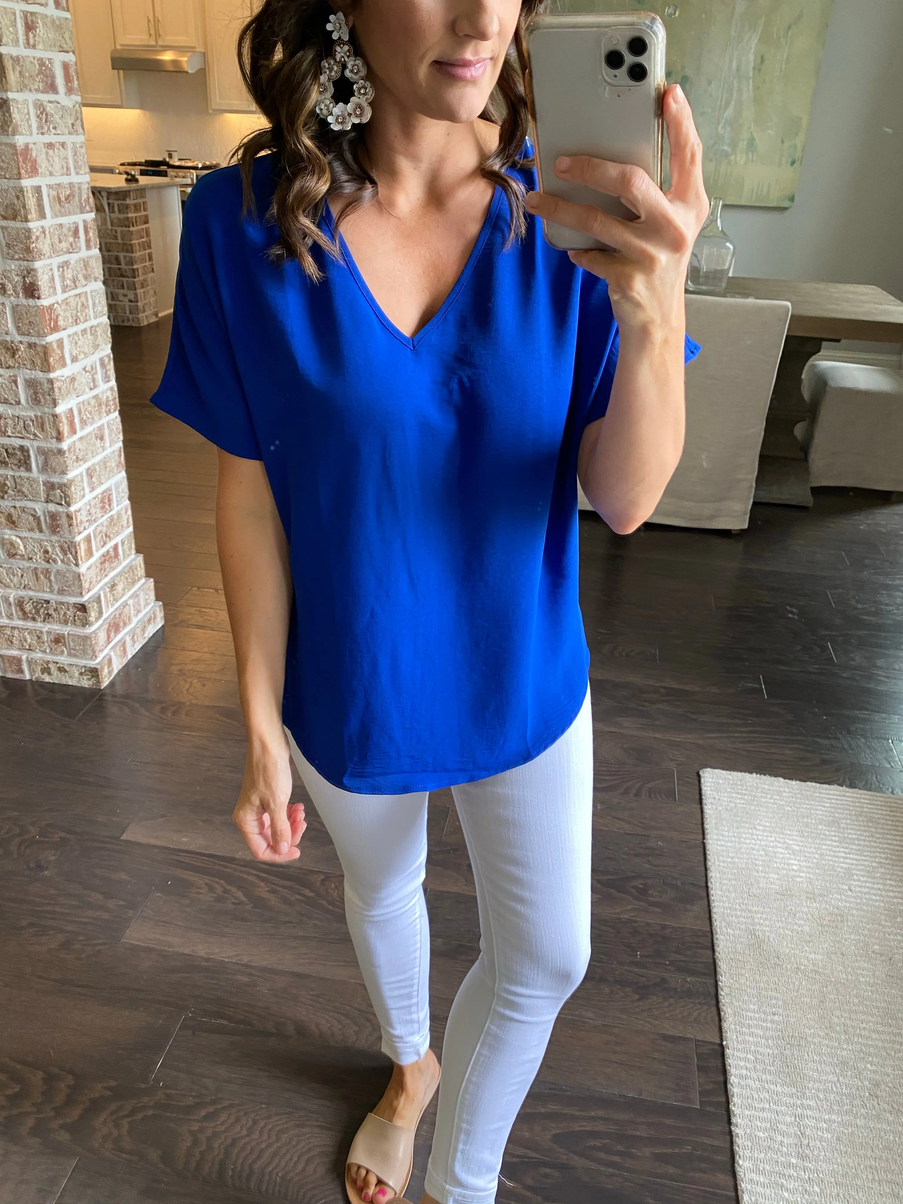 Flowy V Blouse- Royal