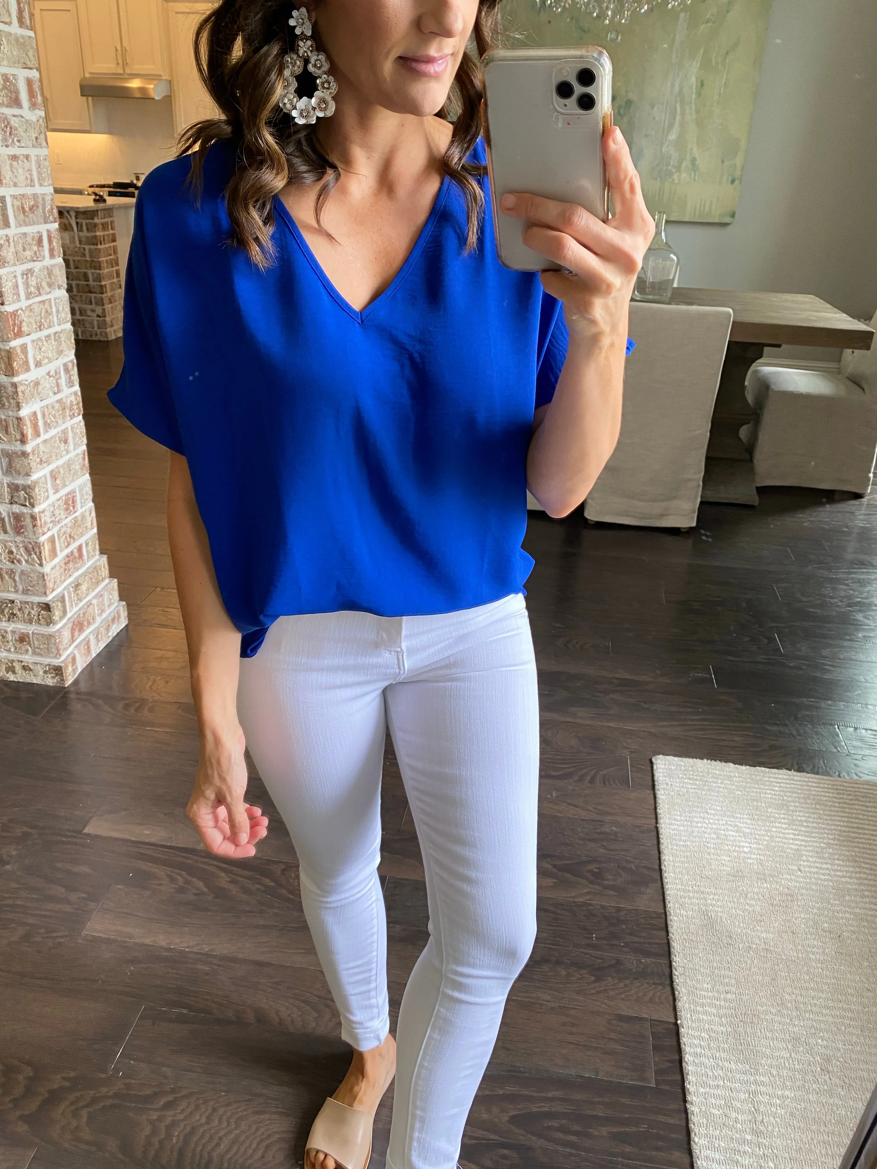 Flowy V Blouse- Royal