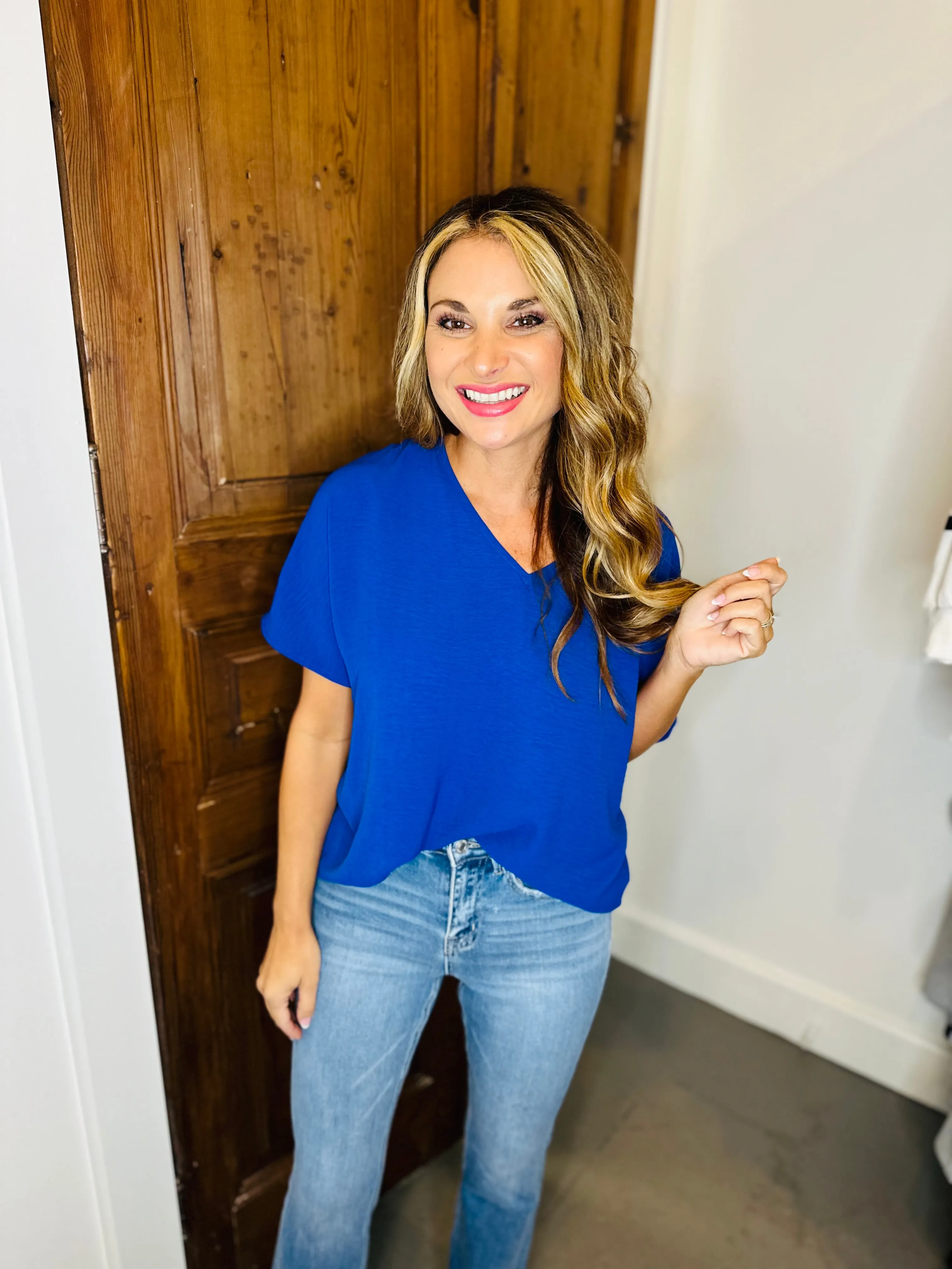 Flowy V Blouse- Royal