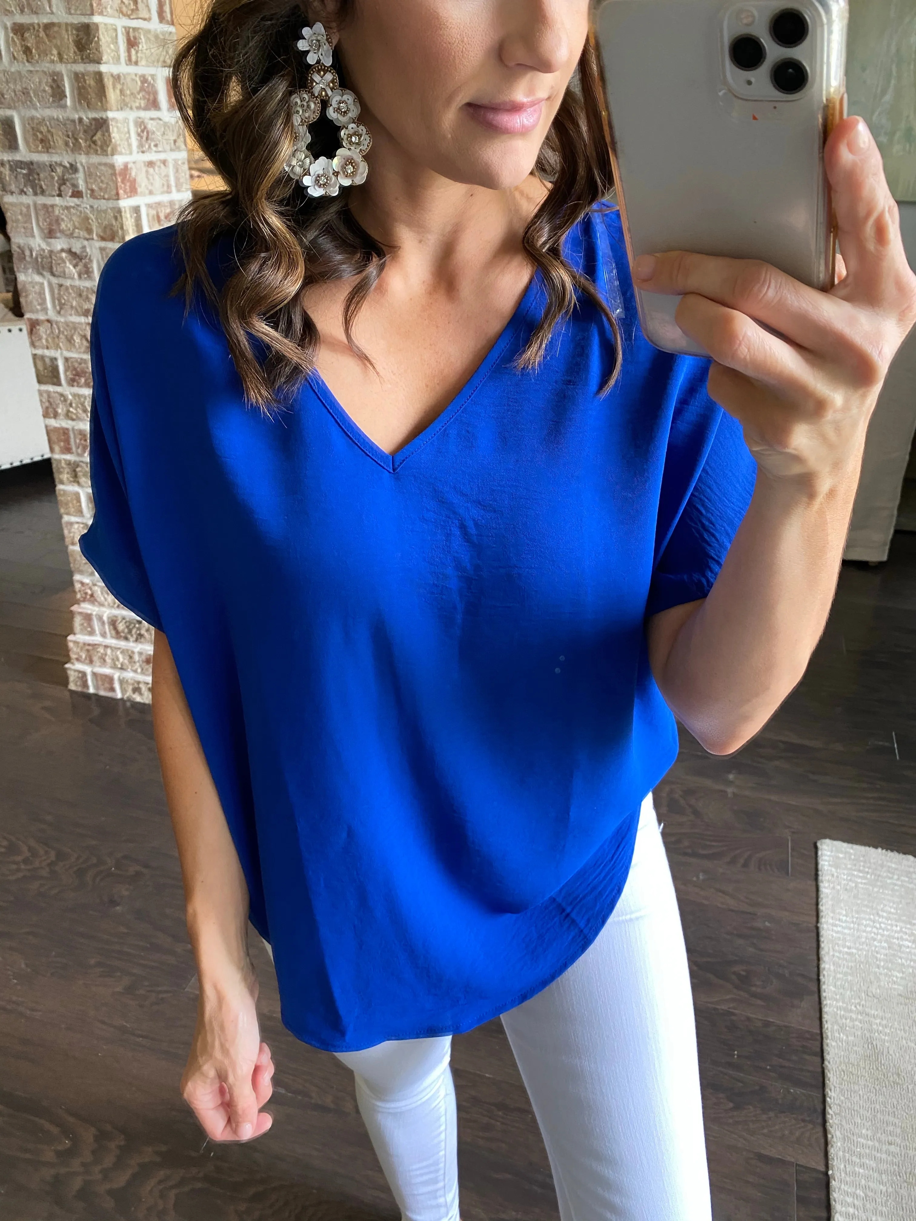 Flowy V Blouse- Royal
