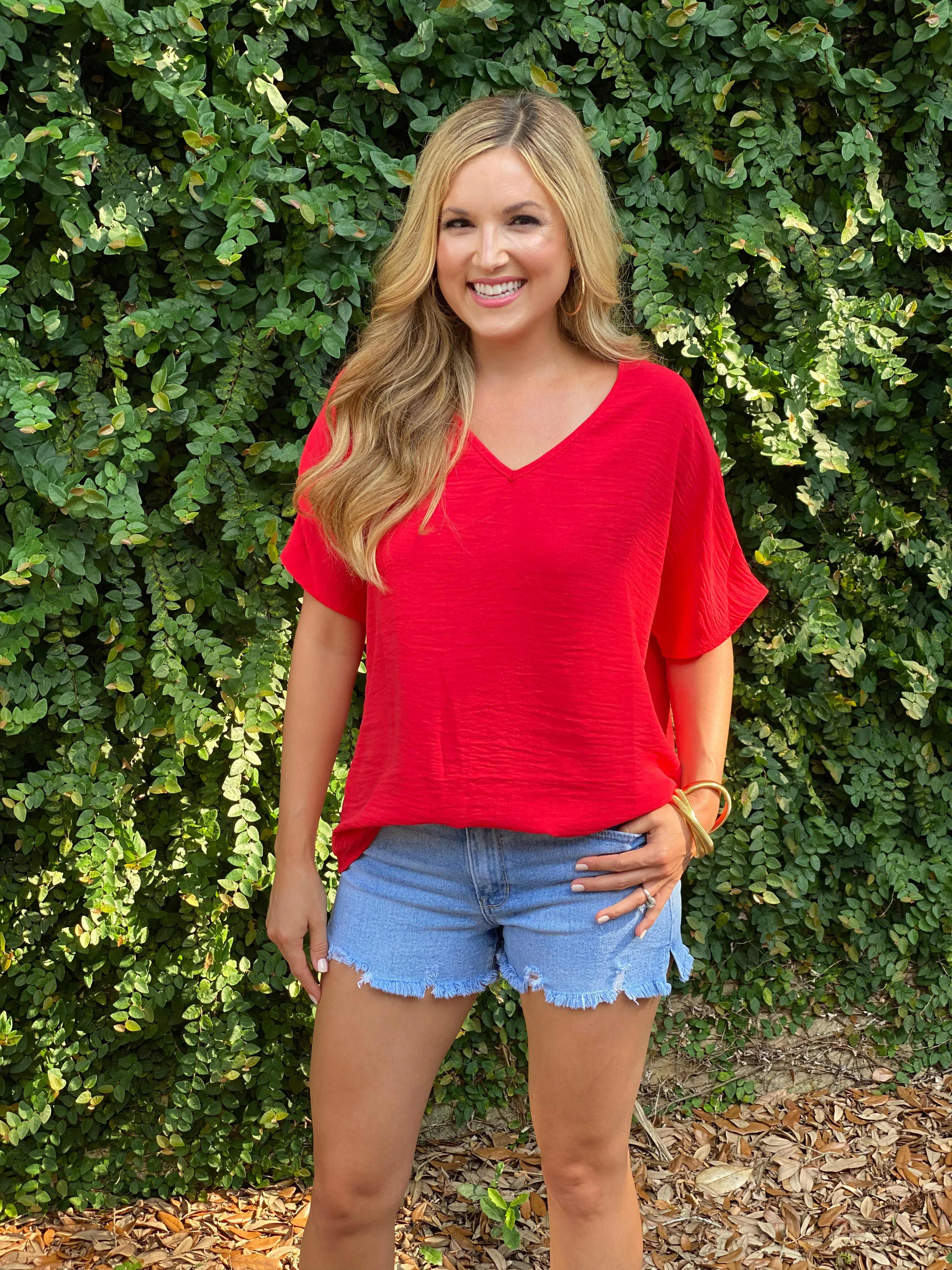 Flowy V Blouse- Tomato