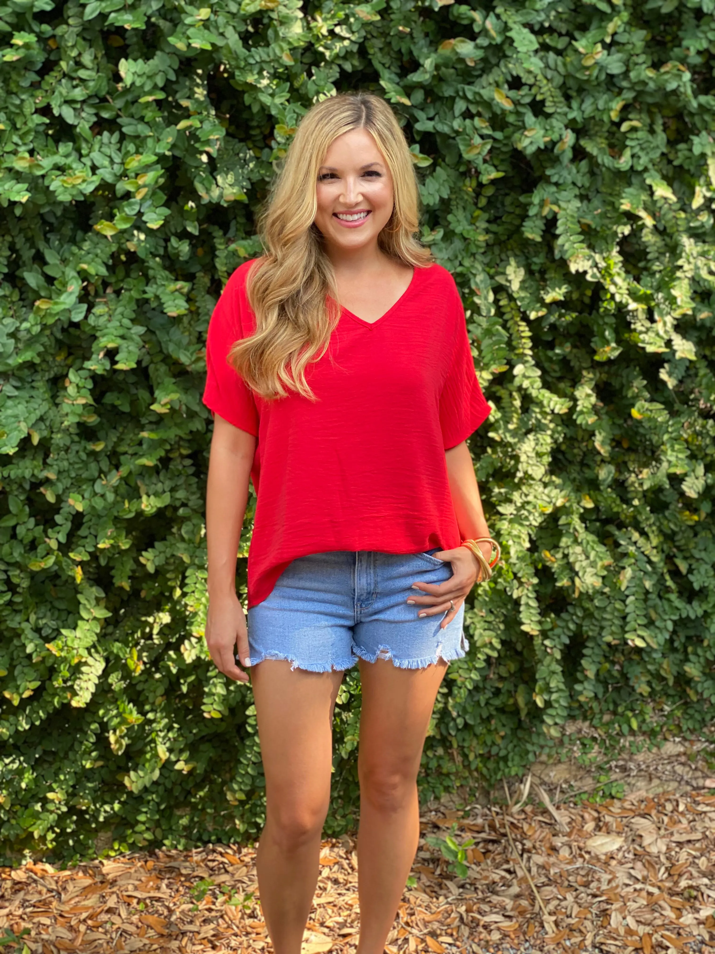 Flowy V Blouse- Tomato