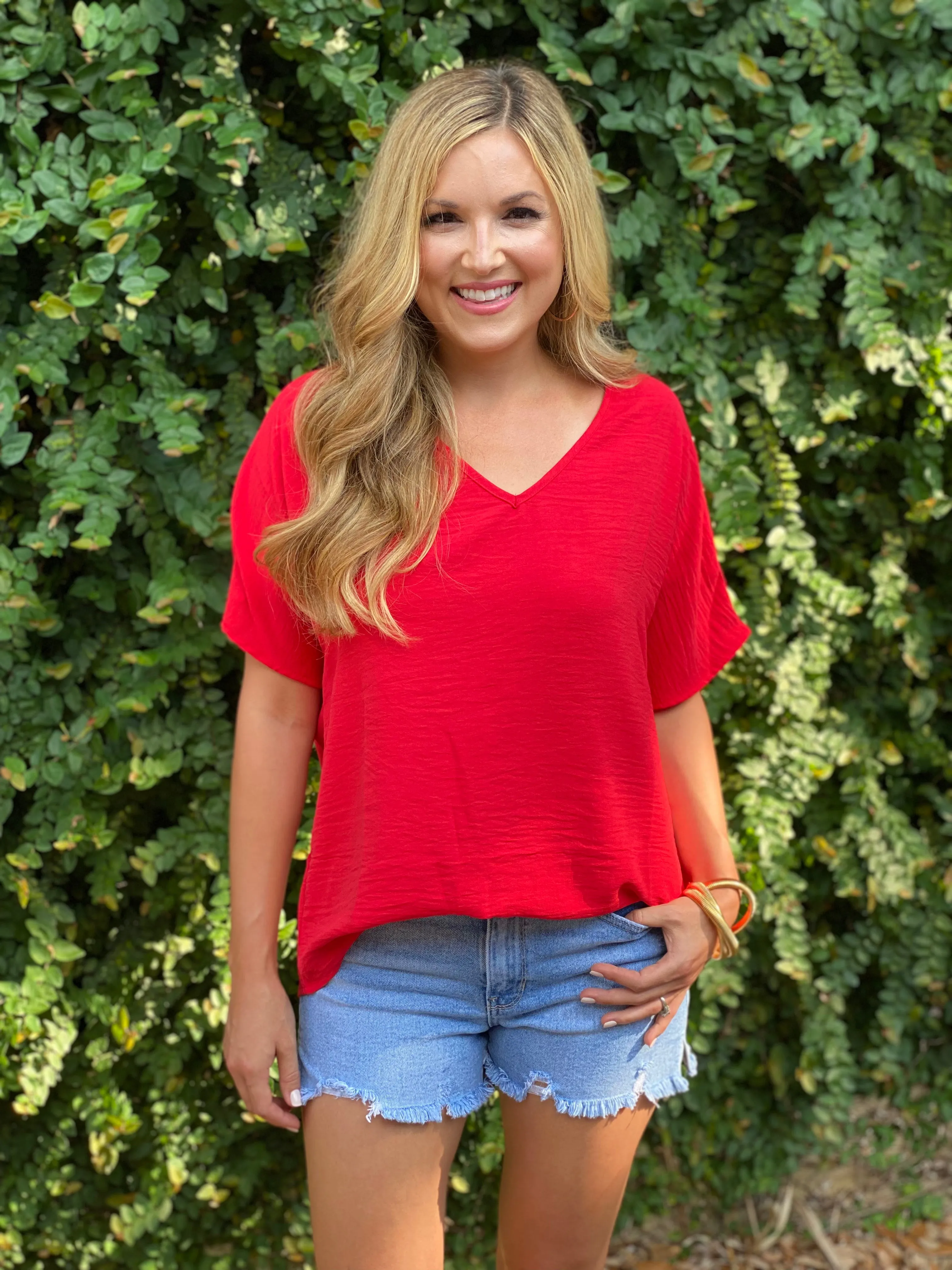 Flowy V Blouse- Tomato