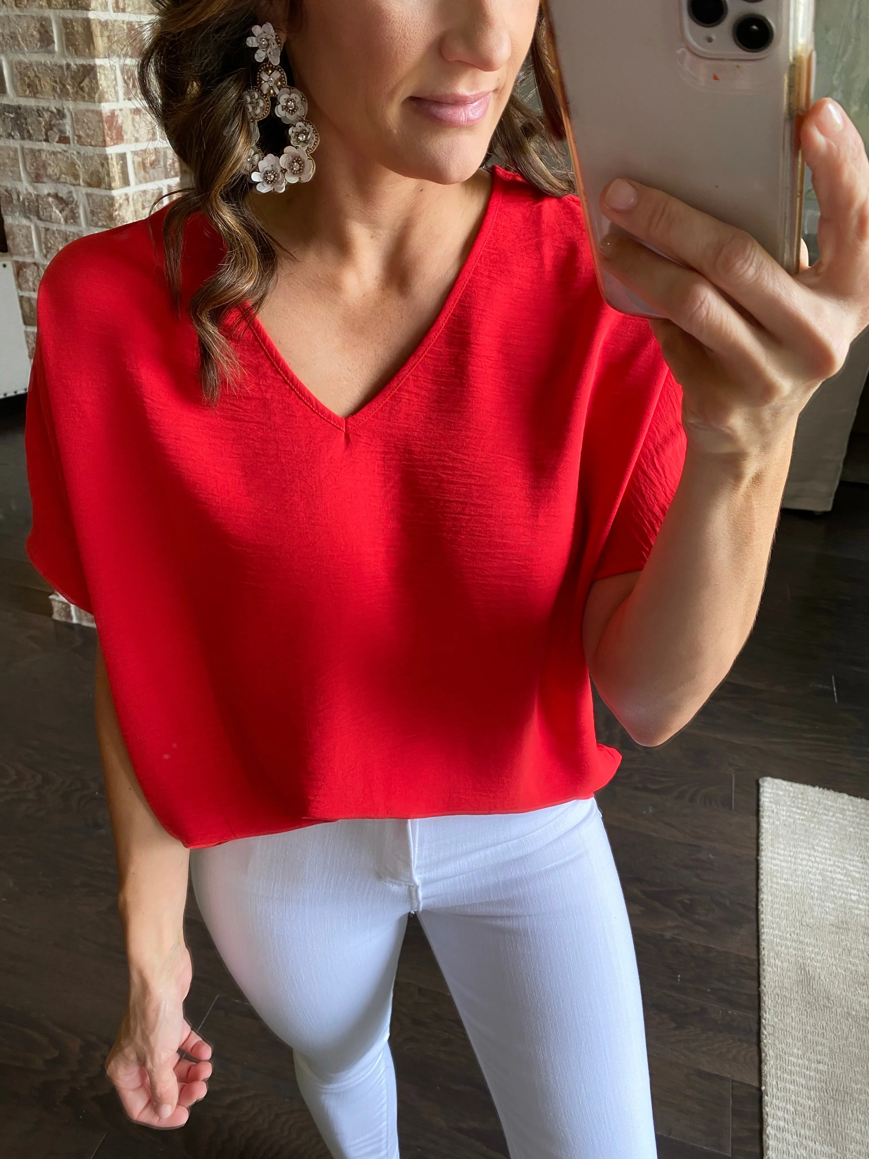 Flowy V Blouse- Tomato