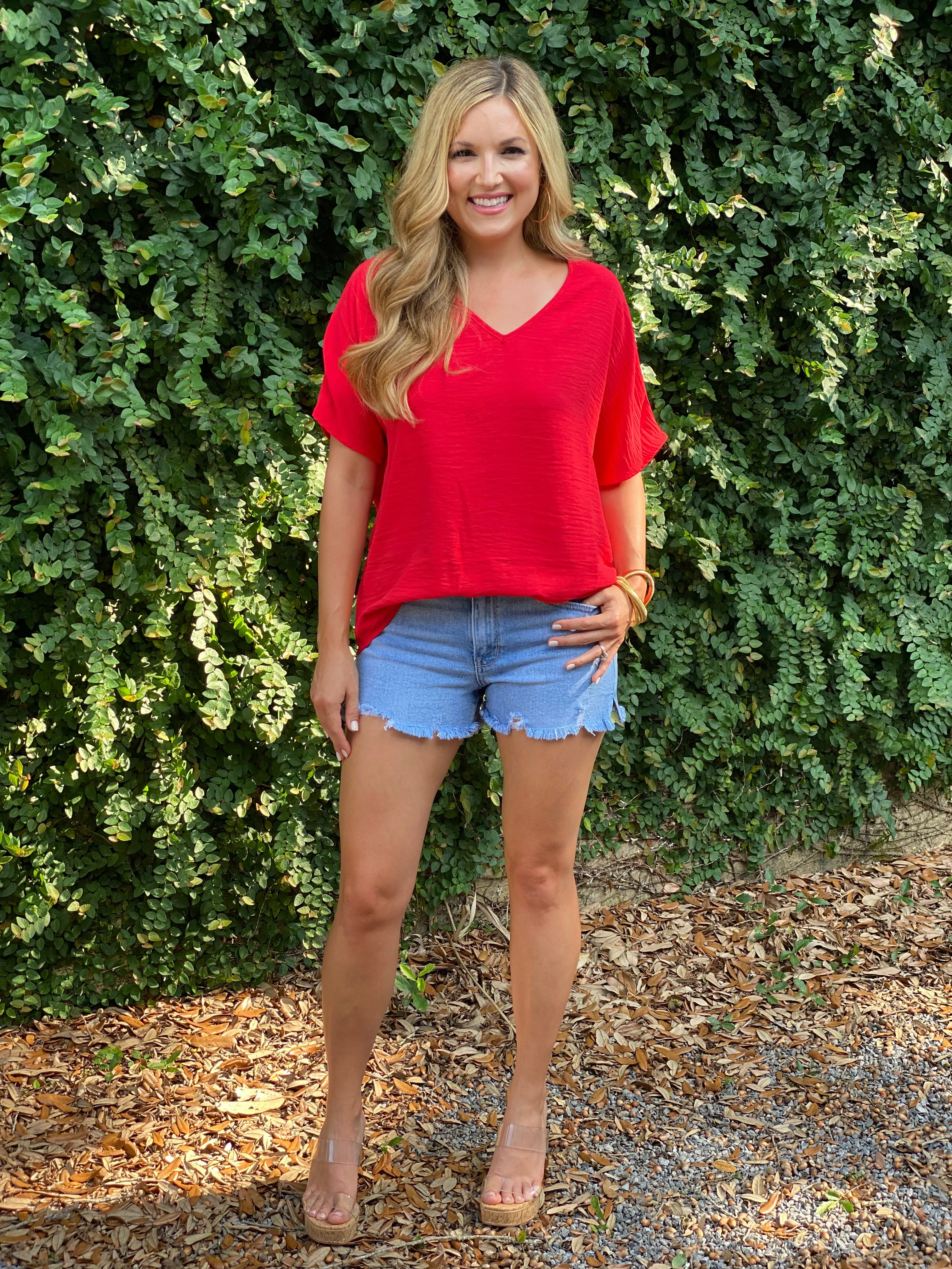 Flowy V Blouse- Tomato