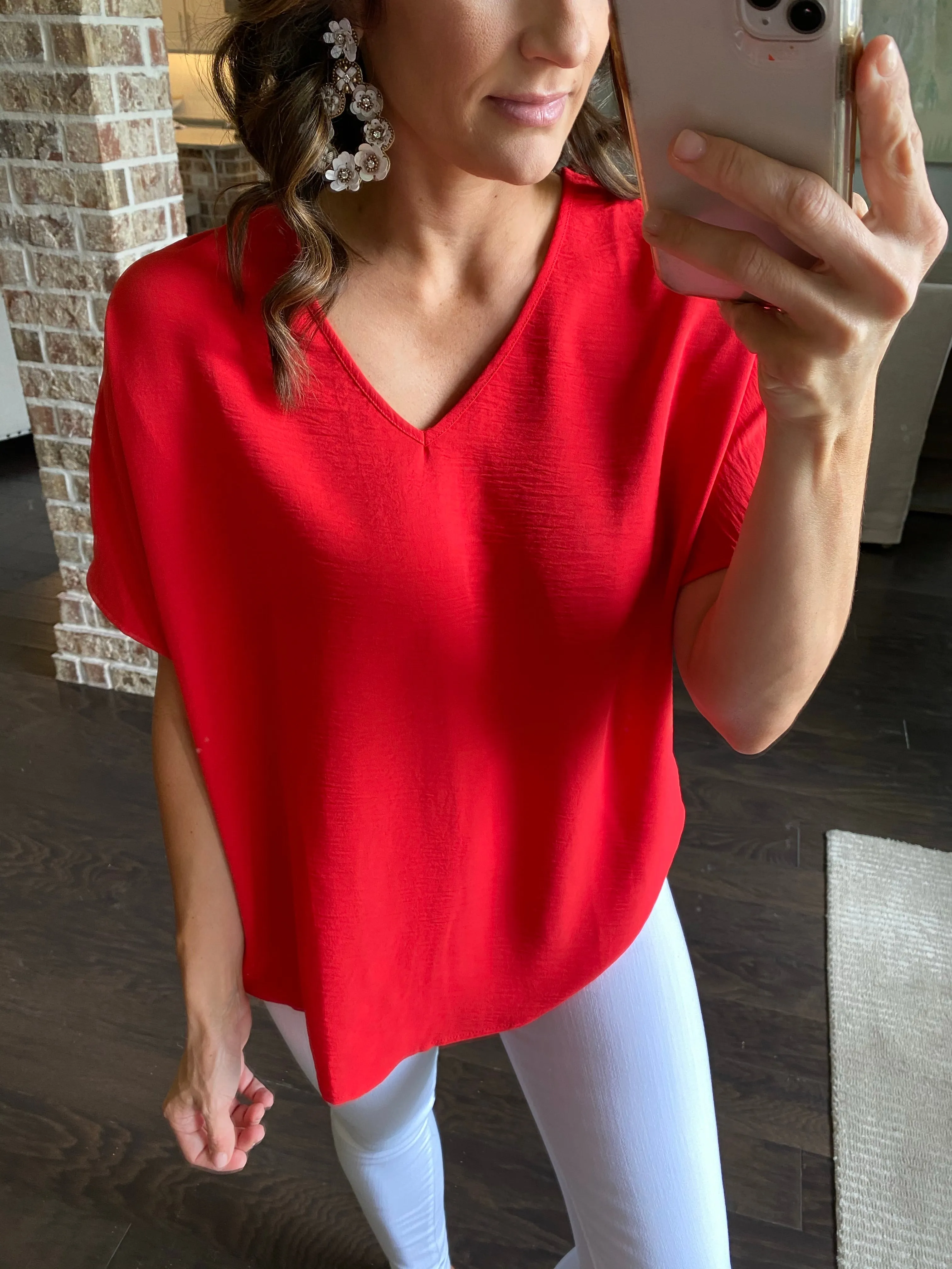 Flowy V Blouse- Tomato