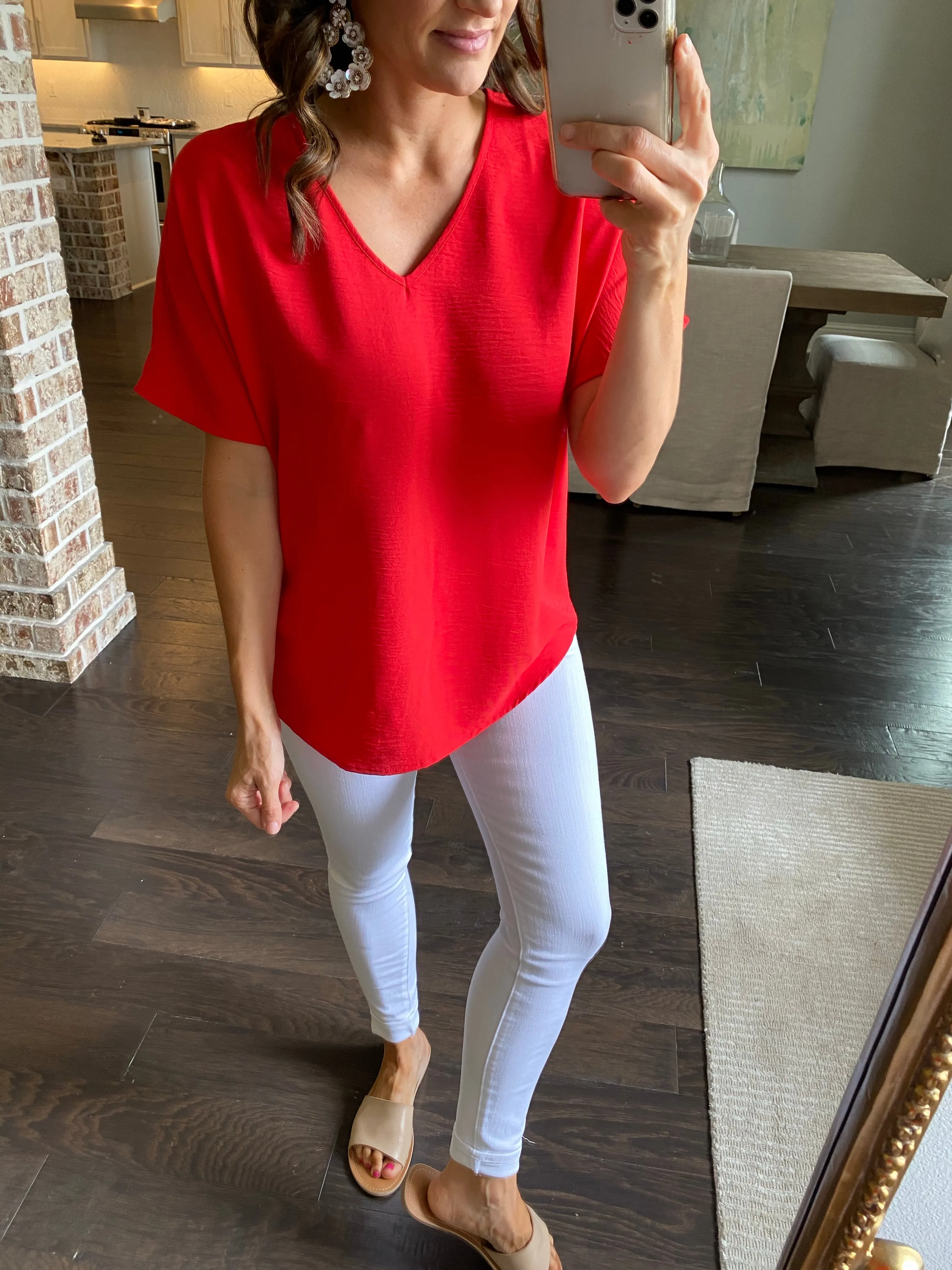 Flowy V Blouse- Tomato