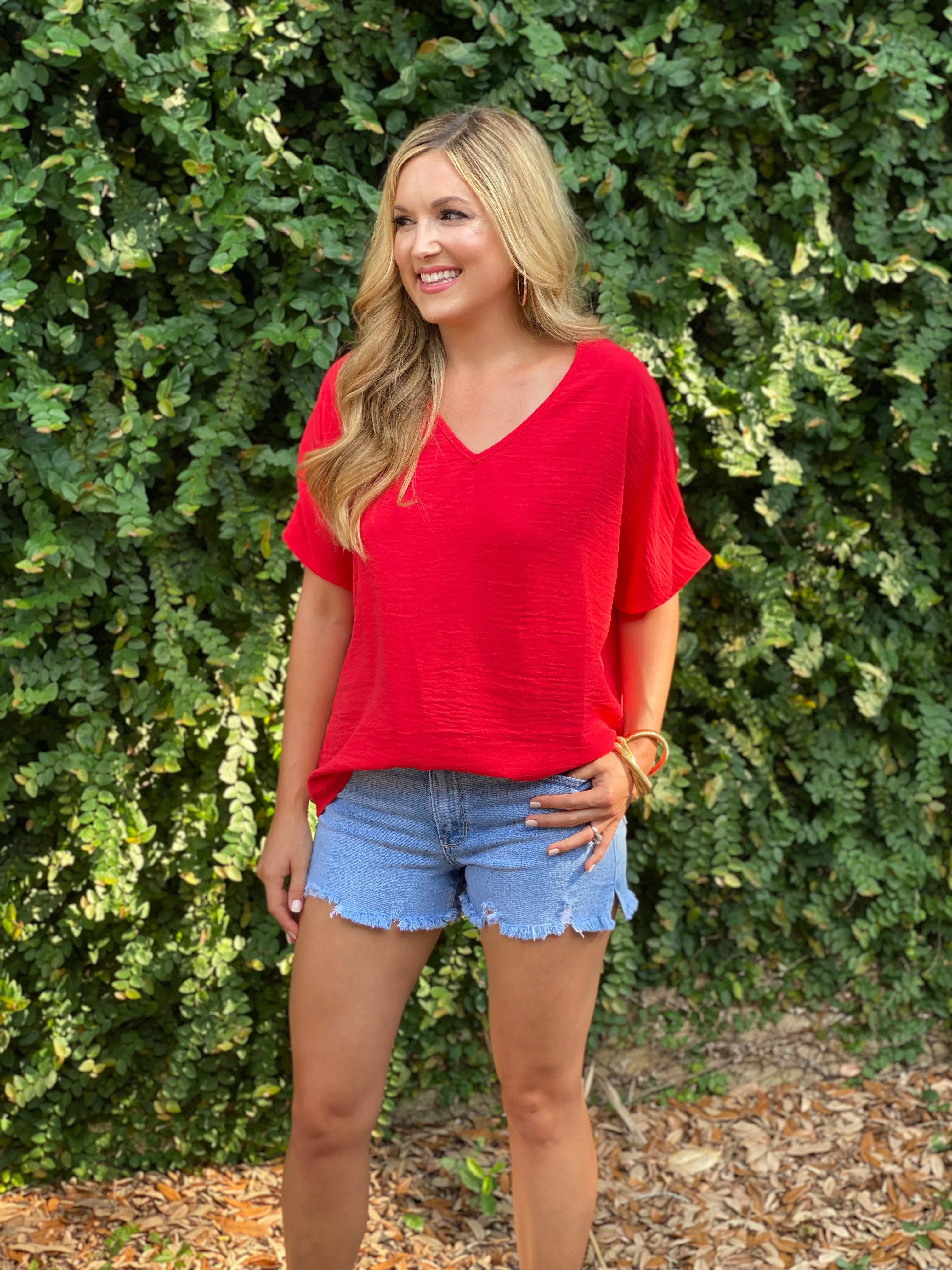 Flowy V Blouse- Tomato