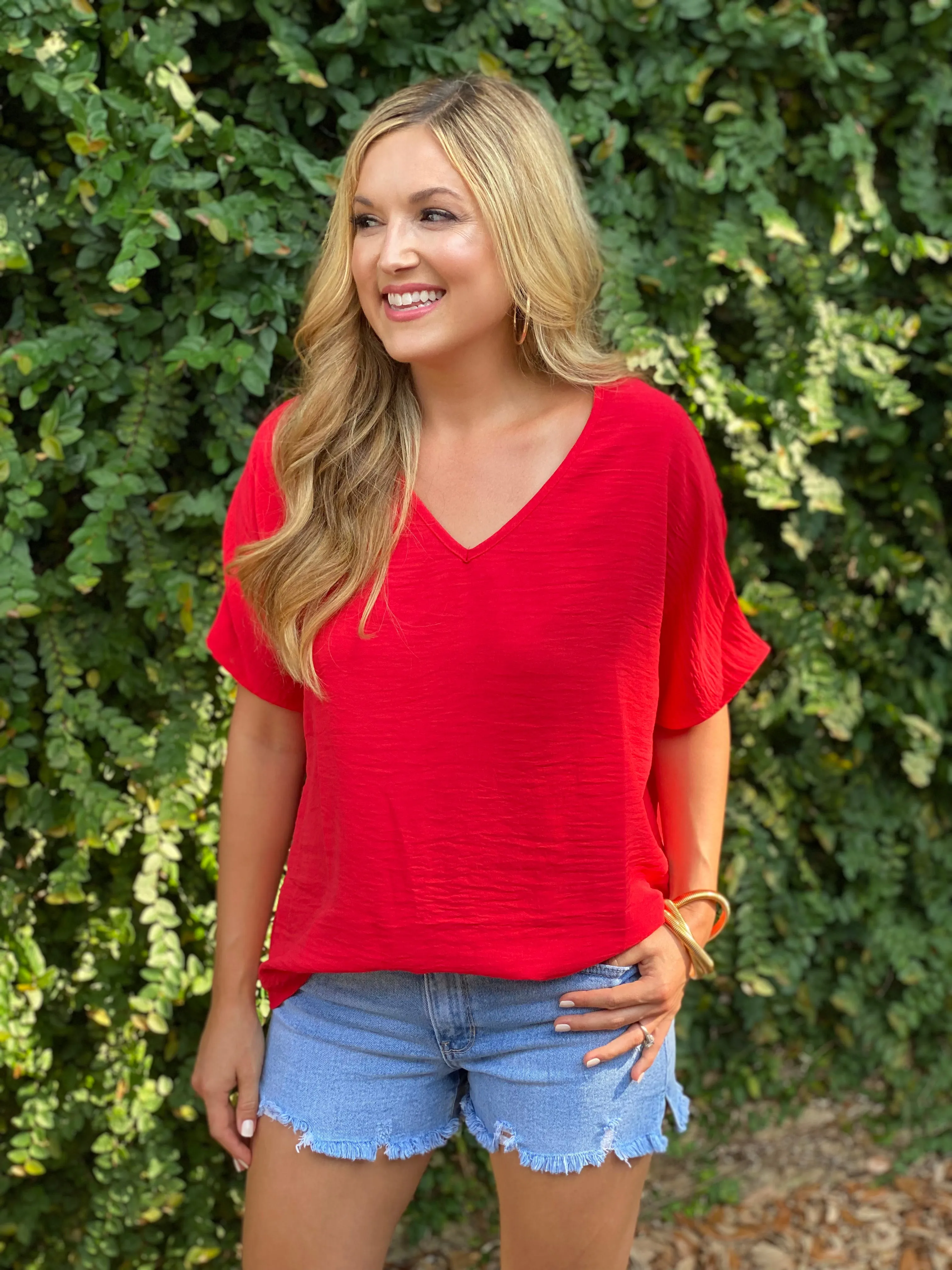 Flowy V Blouse- Tomato