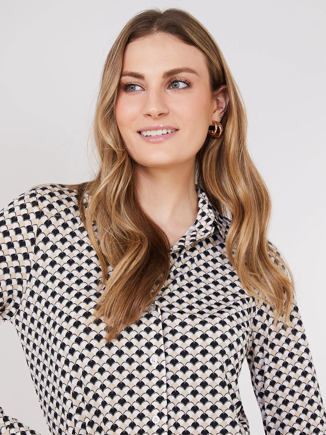 Geo Print Button-Front Blouse