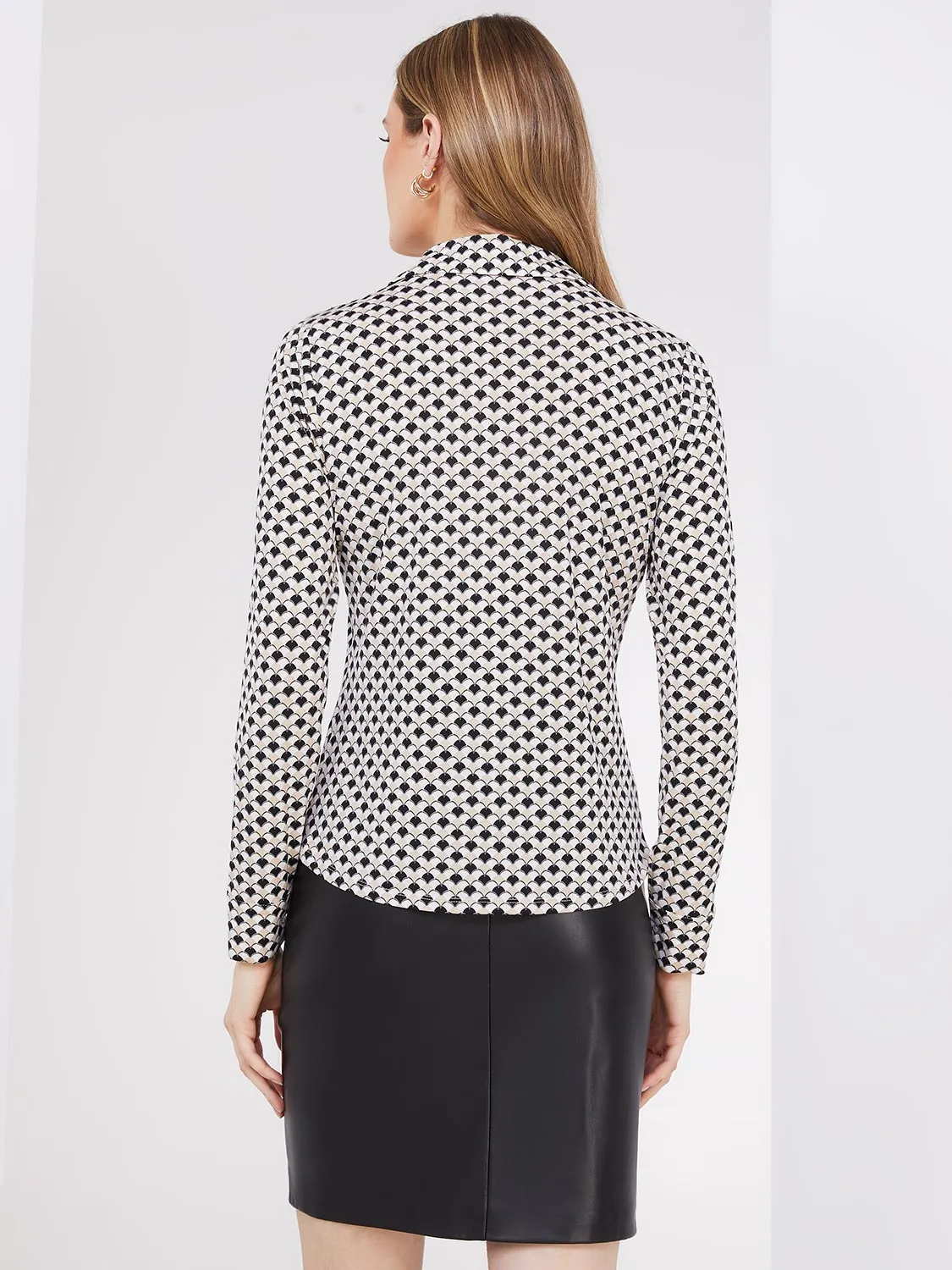 Geo Print Button-Front Blouse