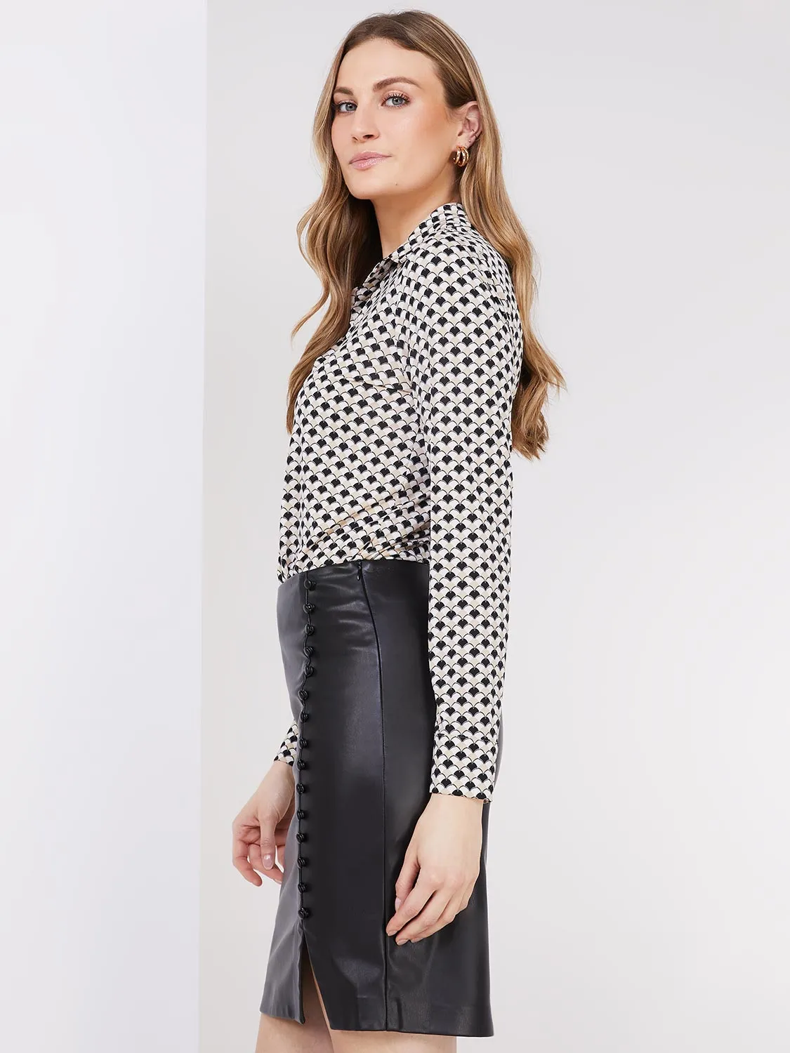 Geo Print Button-Front Blouse