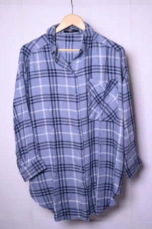 George Medium Blue and Black Check Button-Down Blouse