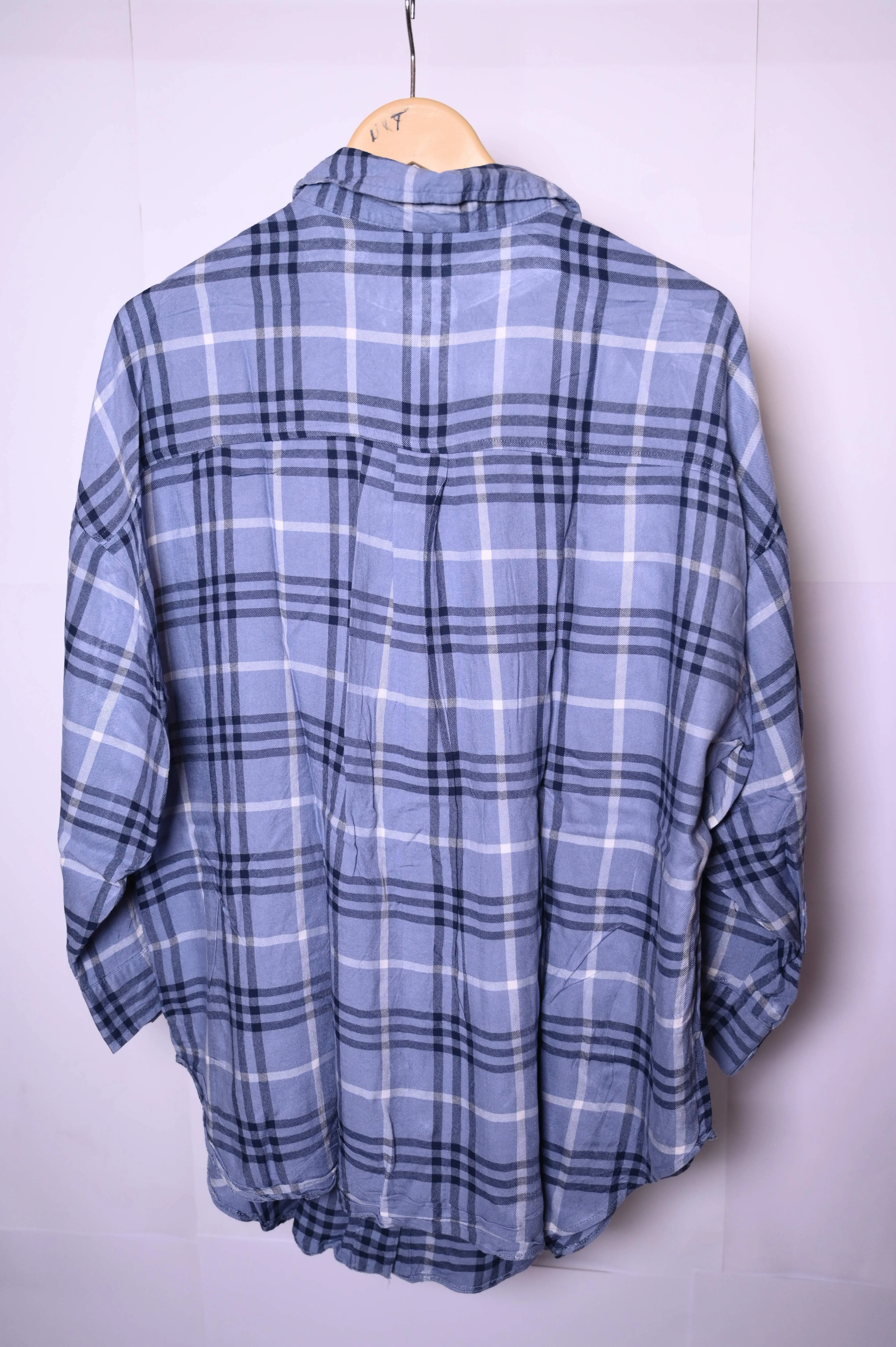 George Medium Blue and Black Check Button-Down Blouse