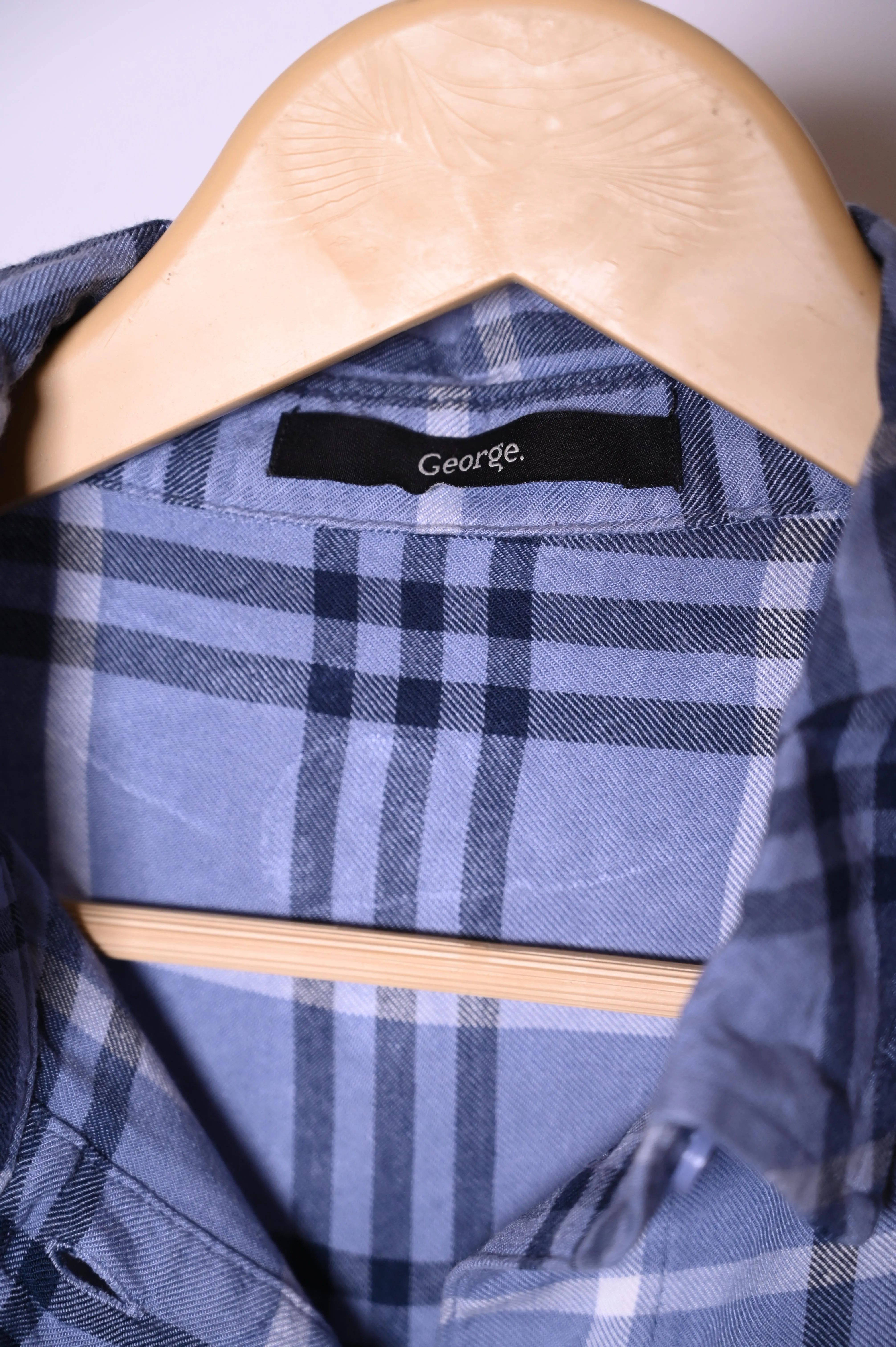 George Medium Blue and Black Check Button-Down Blouse