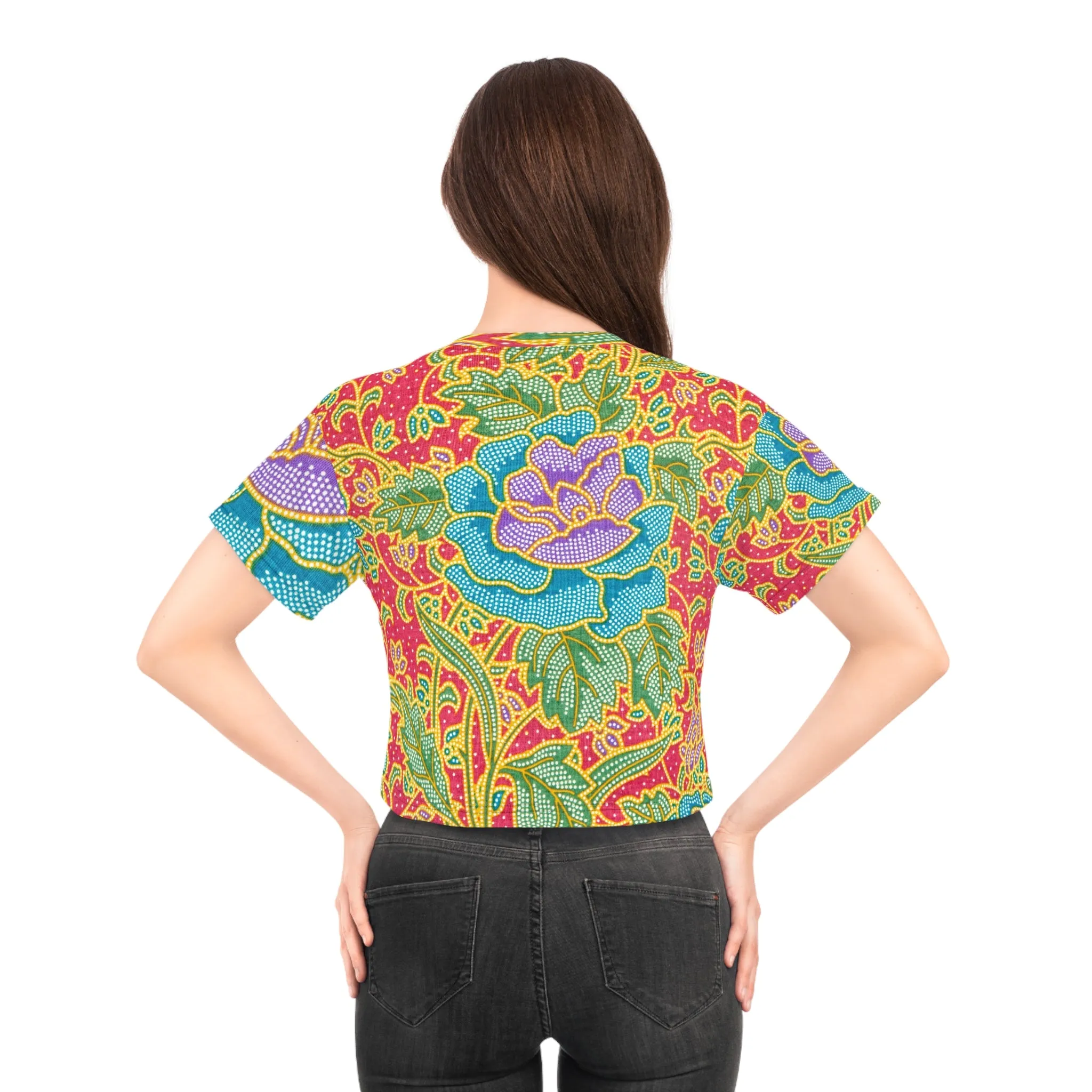Green and red flowers - Inovax Crop Tee