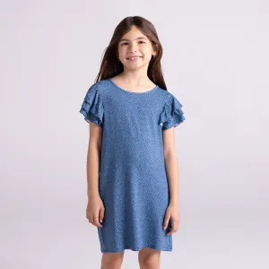 Indigo Denim French Terry Ruffled Dress
