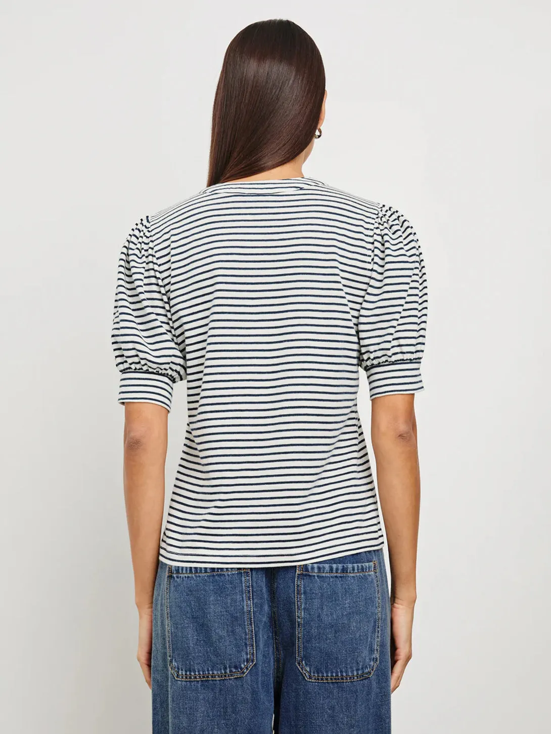 Jewel Top - Ivory Navy Micro Stripe