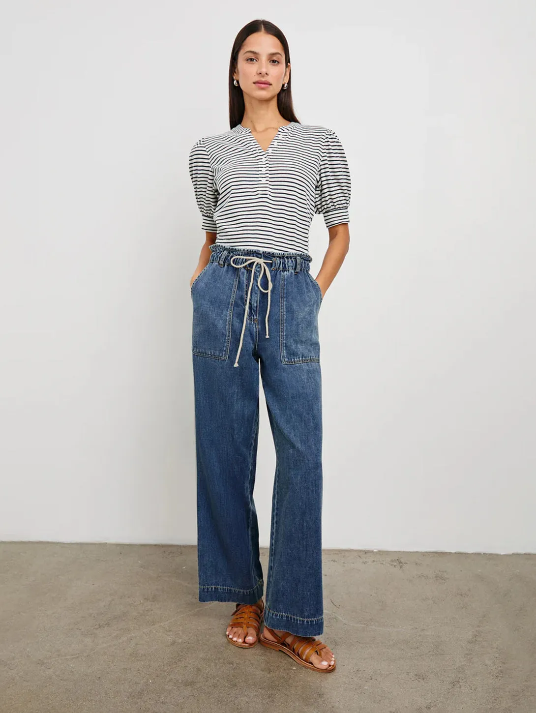 Jewel Top - Ivory Navy Micro Stripe