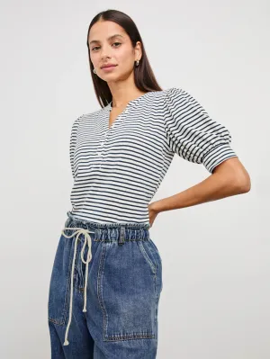 Jewel Top - Ivory Navy Micro Stripe