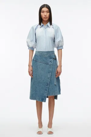 Lantern Sleeve Stripe Shirt with Lace