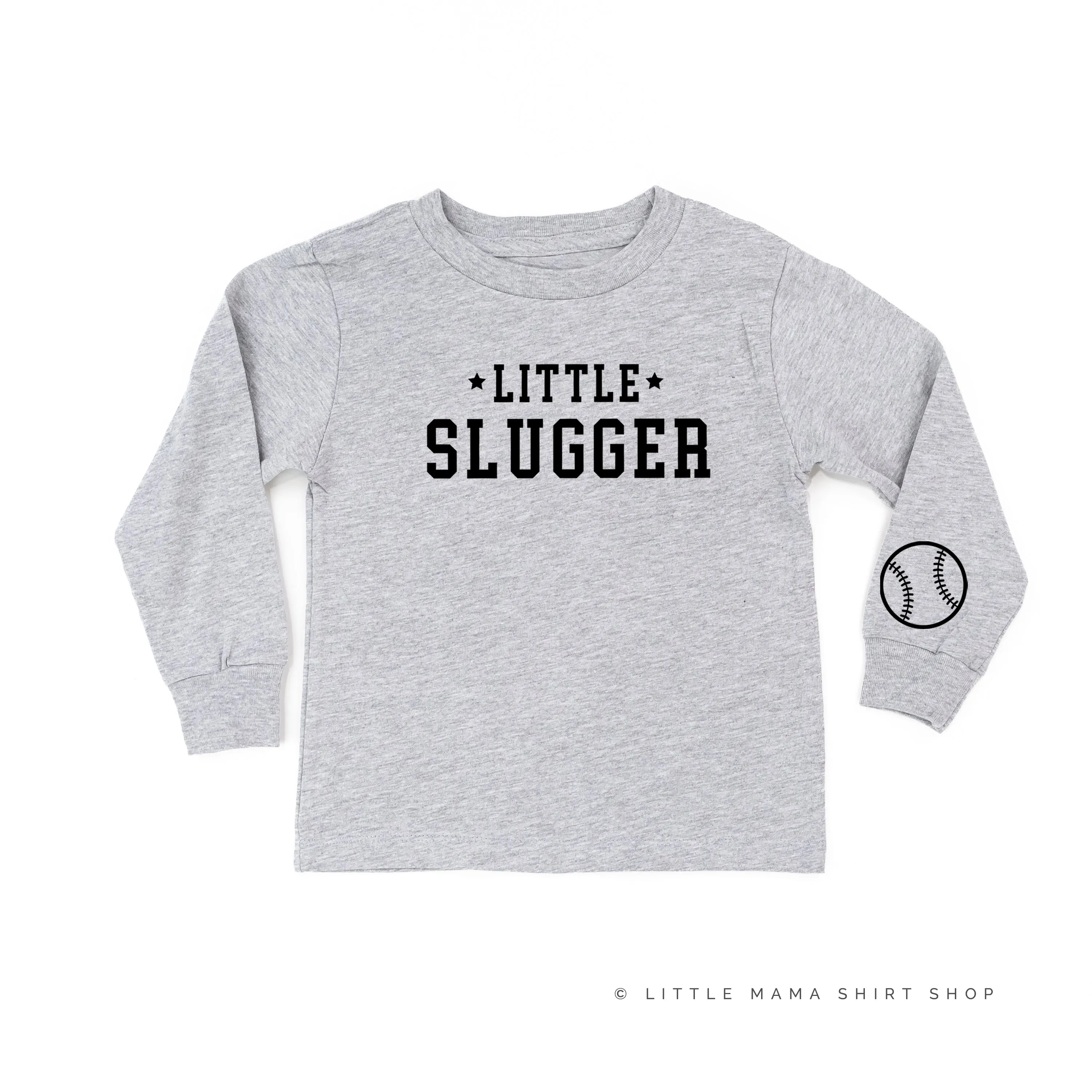 Little Slugger - Baseball Detail on Sleeve - Long Sleeve Child Shirt