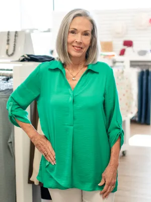 Long Sleeve Airflow Blouse Jade by Renuar