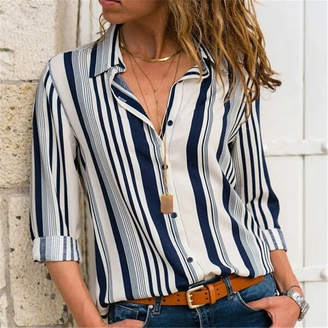Long Sleeve Turn Down Collar Office Shirt