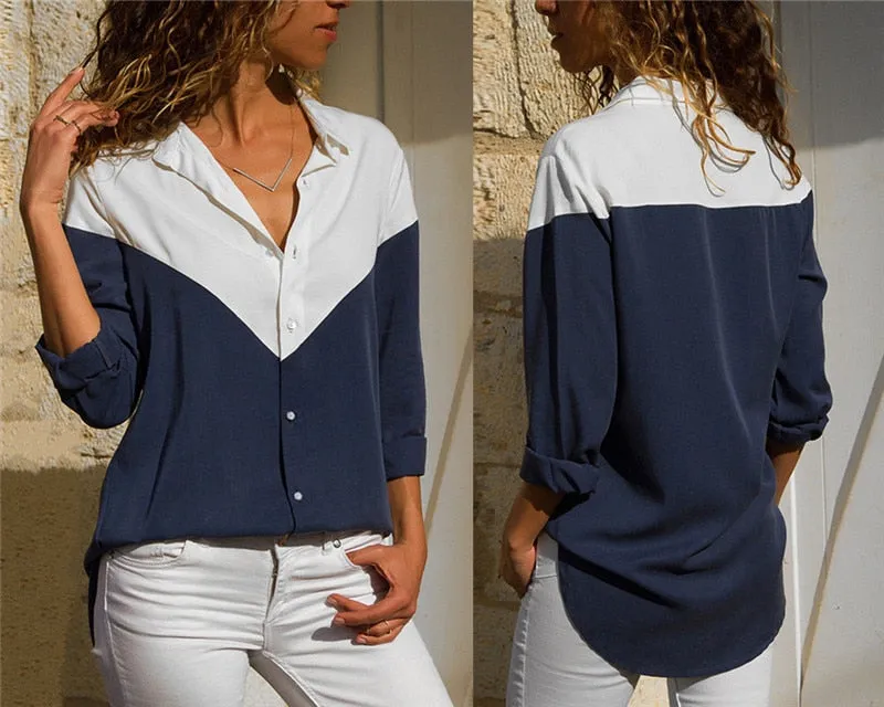 Long Sleeve Turn Down Collar Office Shirt
