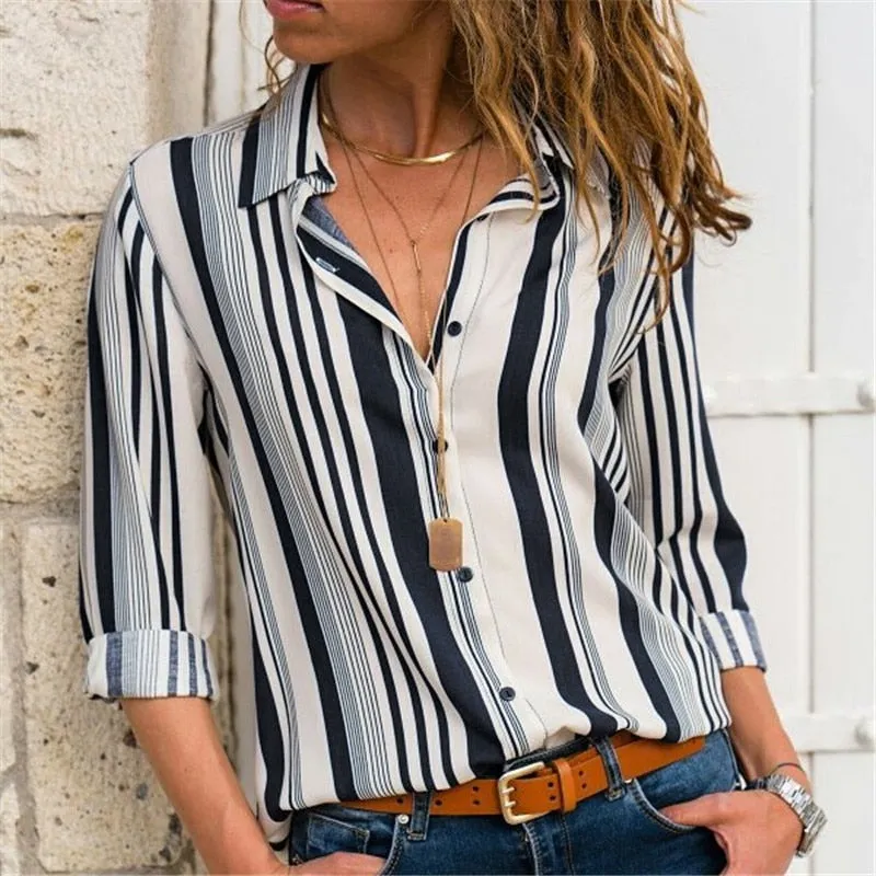 Long Sleeve Turn Down Collar Office Shirt