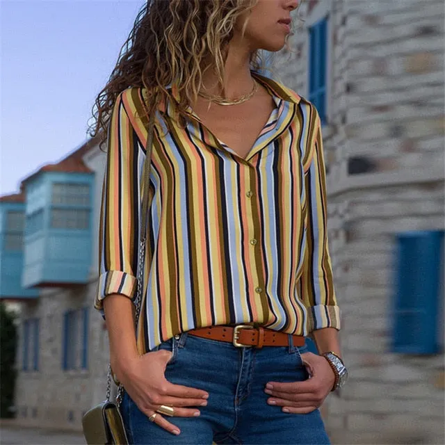 Long Sleeve Turn Down Collar Office Shirt