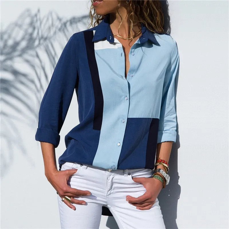 Long Sleeve Turn Down Collar Office Shirt