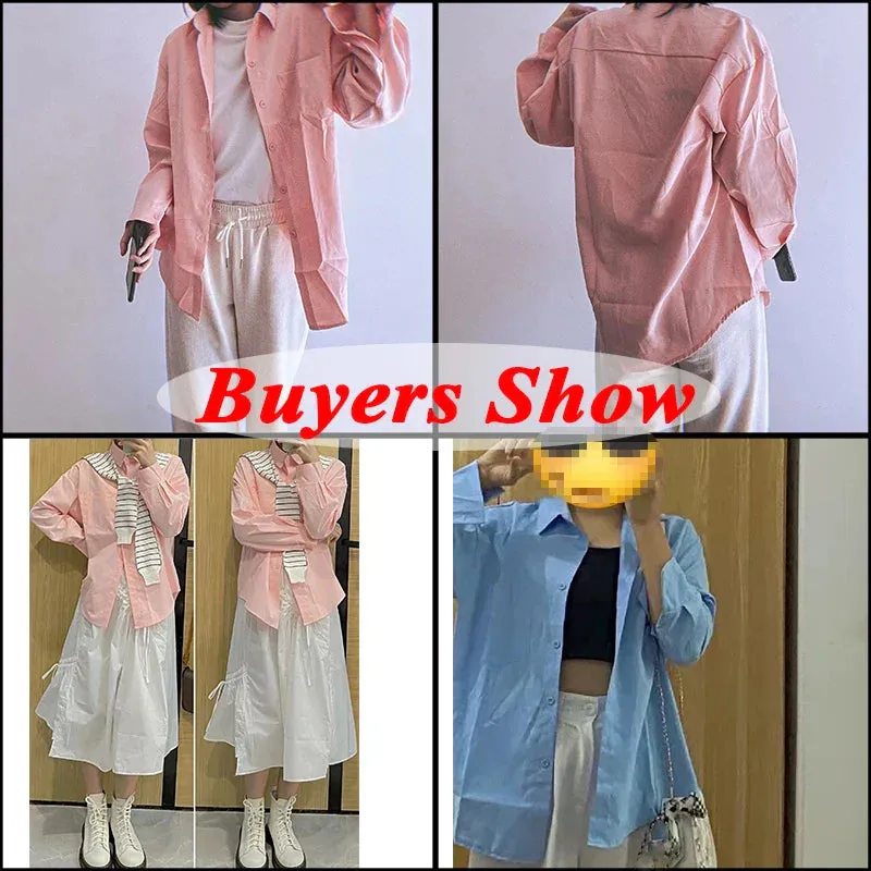 LVSANW Biyaby pink white yellow blouse female 2024 spring Joker loose pocket long sleeve shirt ladies street casual loose shirt