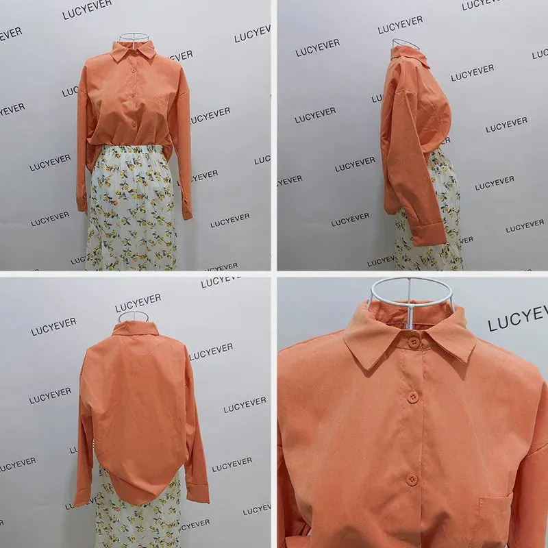 LVSANW Biyaby pink white yellow blouse female 2024 spring Joker loose pocket long sleeve shirt ladies street casual loose shirt
