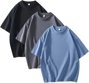 Men's Oversized T-Shirts Cotton Unisex Crew Neck Heavyweight Loose Fit Short Sleeve Shirt Classic Soft Tees
